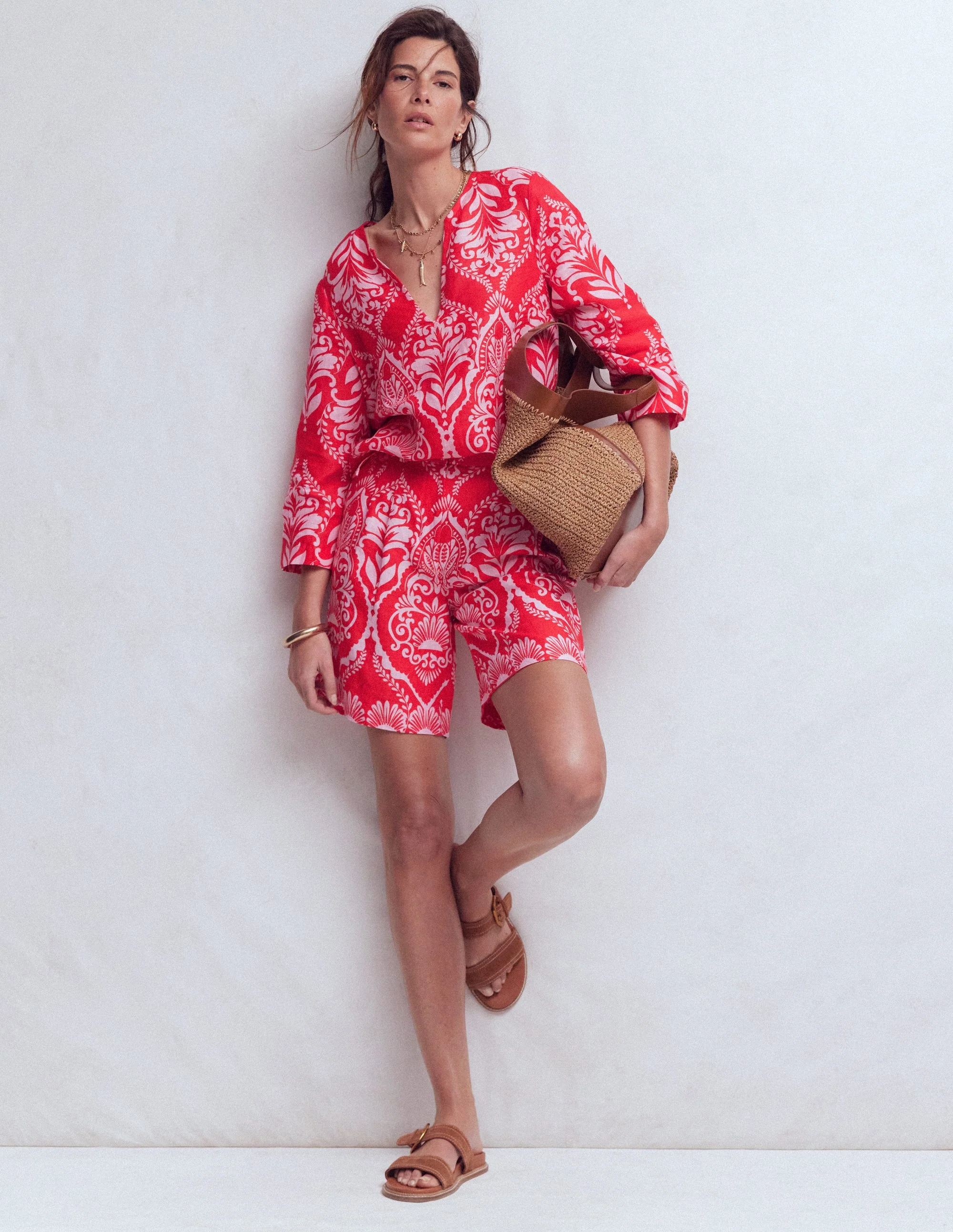 Kensington Leinenshorts-Mohnblumenrot, Ziergarten