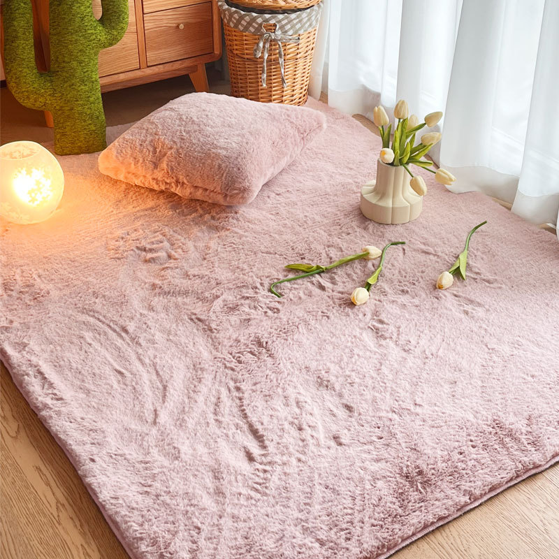 Lovely Flocking Imitation Rabbit Velvet Material Bedroom Faux Rabbit Fur Rug Bedside Carpet Floor Mat for Sofa Living Room