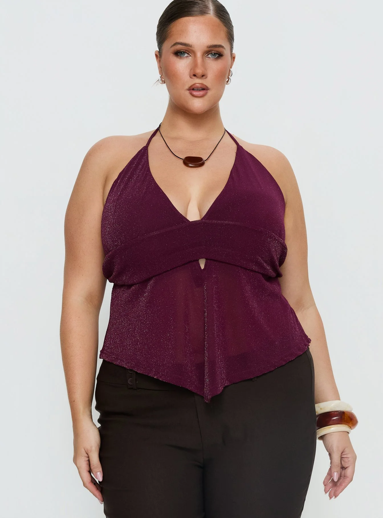 Averee Halter Top Plum Sparkle Curve