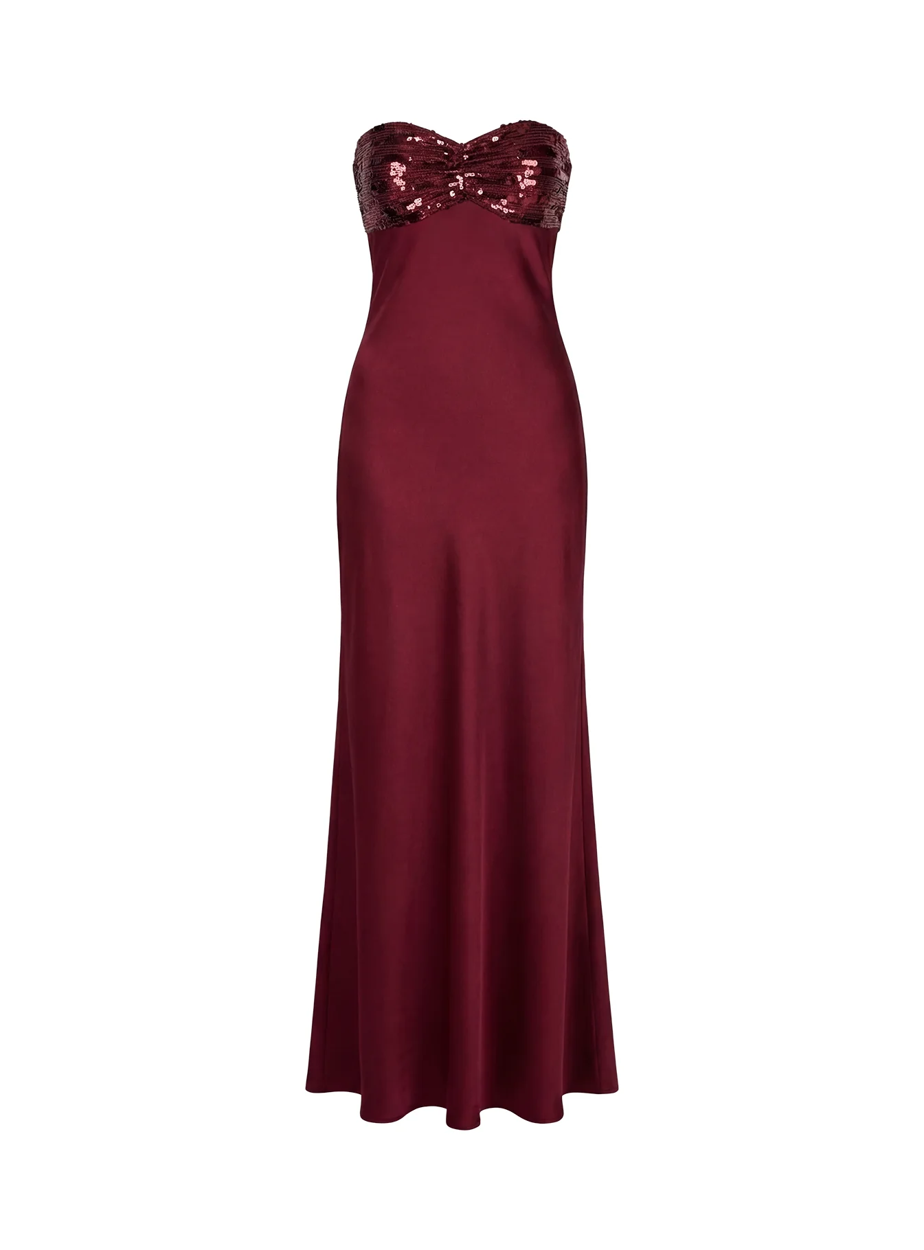 See The Vision Sequin Bust Strapless Maxi Dress Burgundy