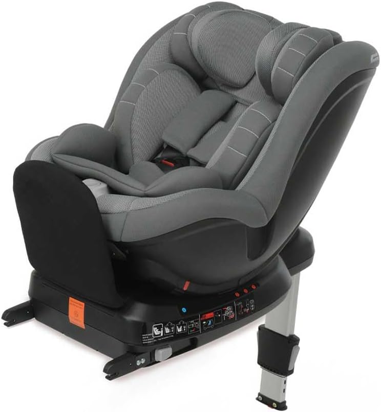 Foppapedretti Seggiolino Auto Logik I-Size, Seduta Girevole a 360°, per bambini da 40 a 105 cm di altezza, conforme ECE R129, Fissaggio Isofix, Poggiatesta a 13 altezze, Grigio