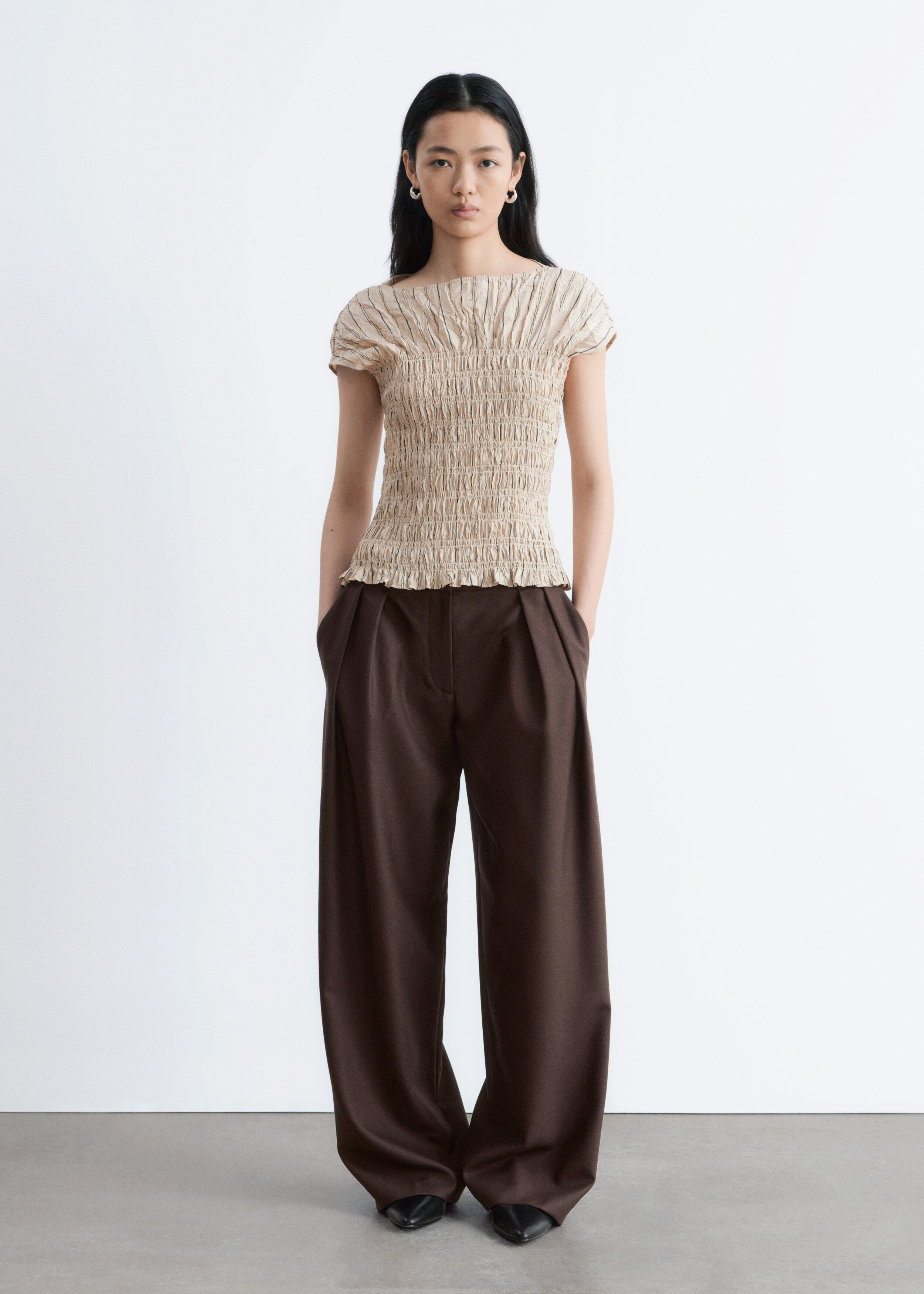 & Other Stories SMOCKED BOATNECK TOP
