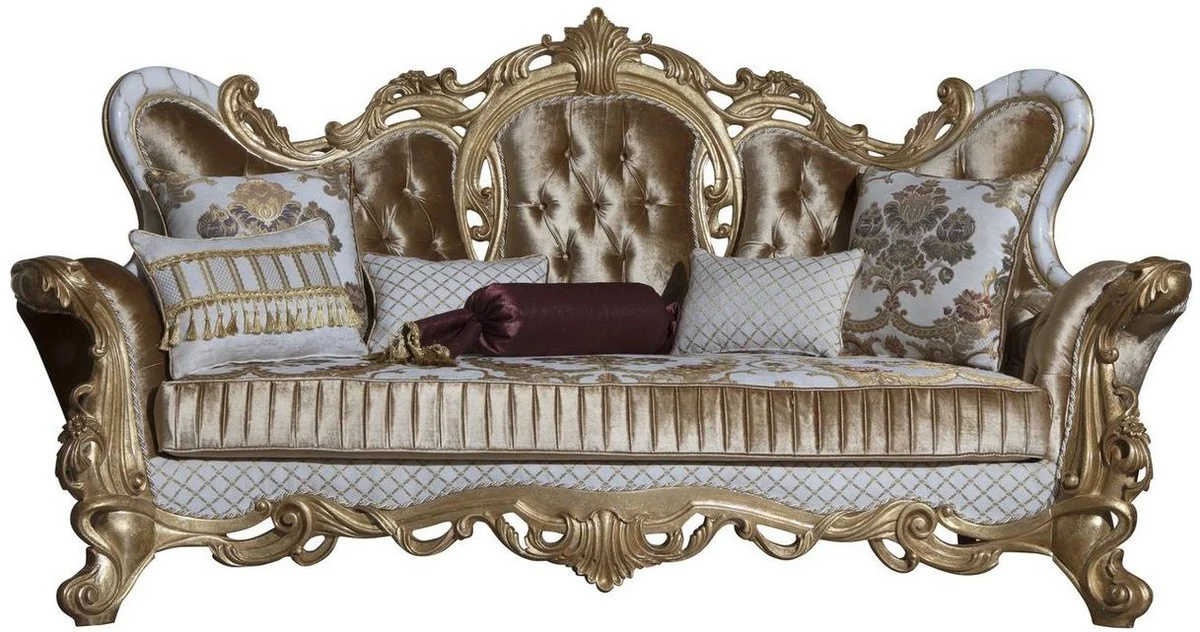 Luxury Baroque Living Room Set Gold / White / Gray / Gold - 2 Sofas & 2 Armchairs & 1 Coffee Table - Baroque Living Room Furniture - Noble & Magnificent