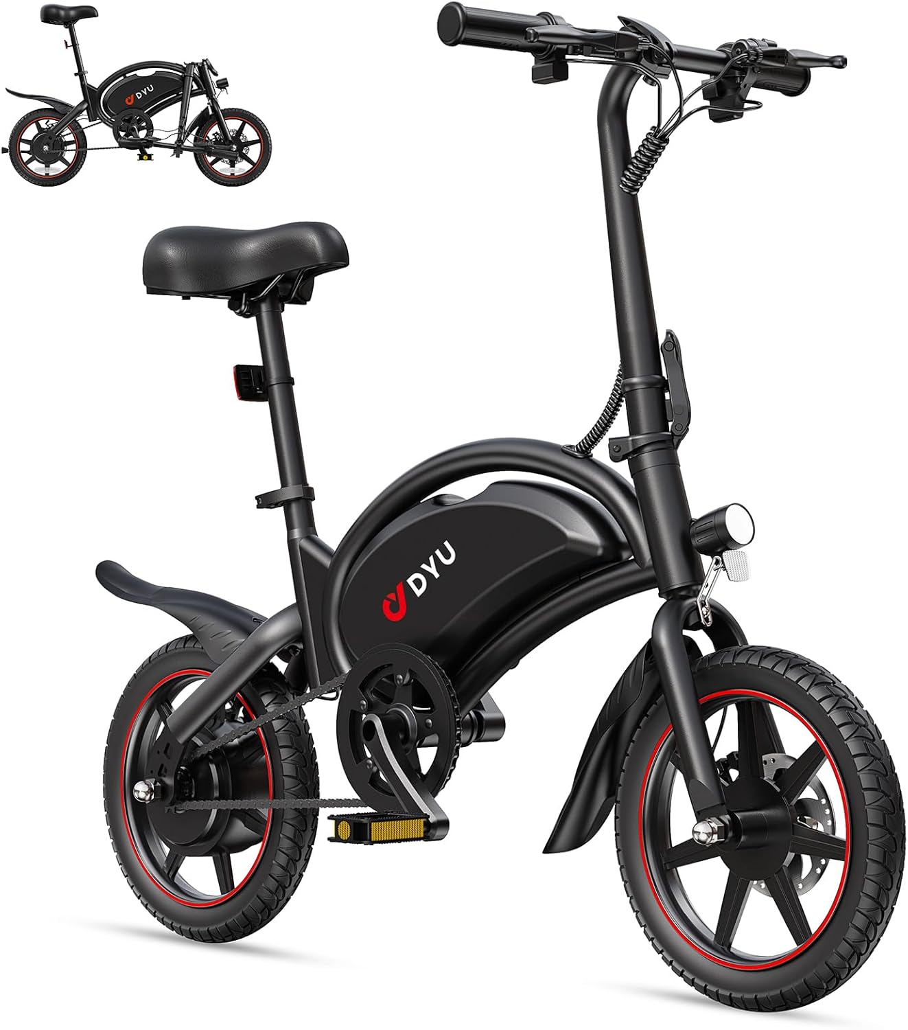 DYU D3S Bicicletta elettrica pieghevole da 14 pollici, velocità massima di 25 km/h, portata 40 km, freni a disco, pieghevole, per ragazzi e adulti