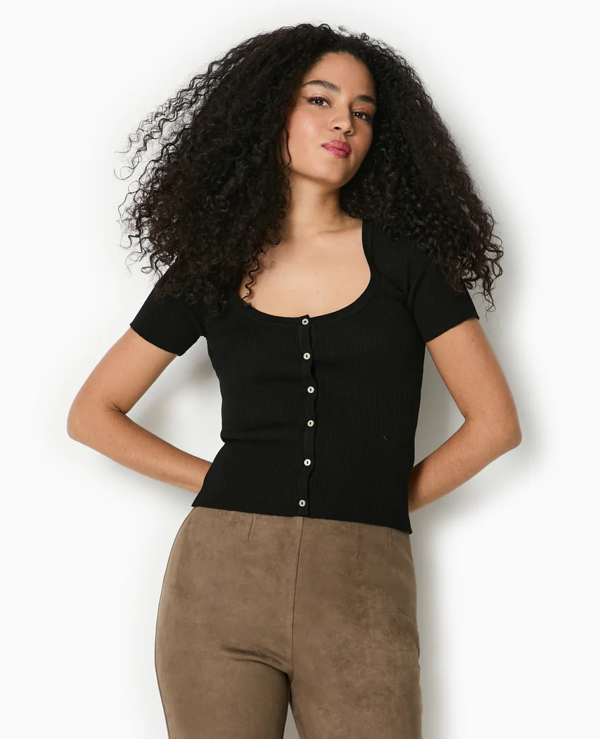 Pimkie T-shirt boutonné en maille côtelée
