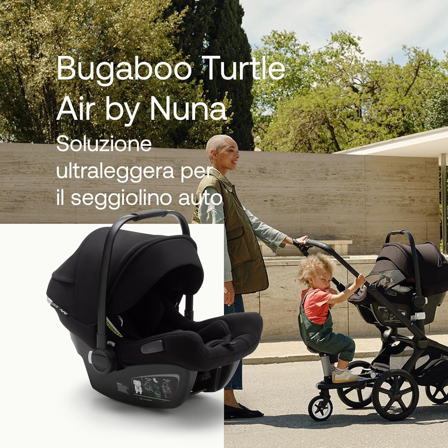 Bugaboo Turtle Air by Nuna, Comodo Seggiolino Auto Per Neonati e Bebè, Ultraleggero, Sicuro e Pratico, Con Cappottina e Finestrella, nero