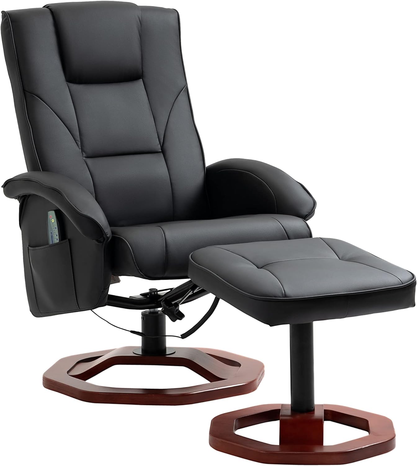 HOMCOM Massage Chair with Footrest, Rest Function, Reclining Chair with Massage Function, 360 Rotating, Faux Leather, Black+Brown Steel, 73 x 83 x 106 cm