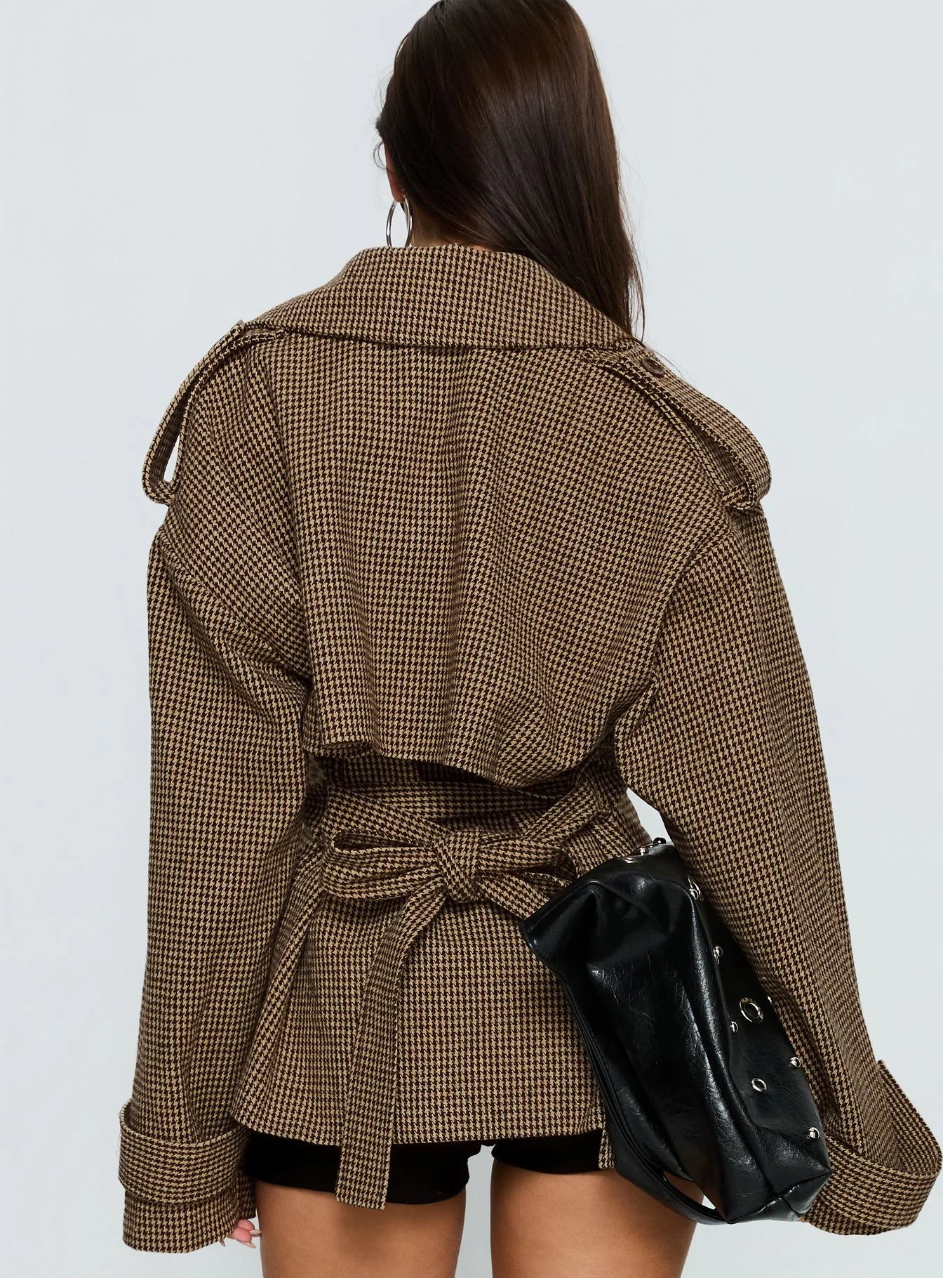 Brieanna Cropped Trench Coat Brown Check