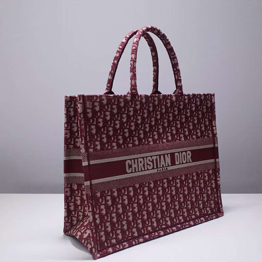 CD Unisex CD Book Tote Maroon CD Oblique Embroidered Velvet - Top Club