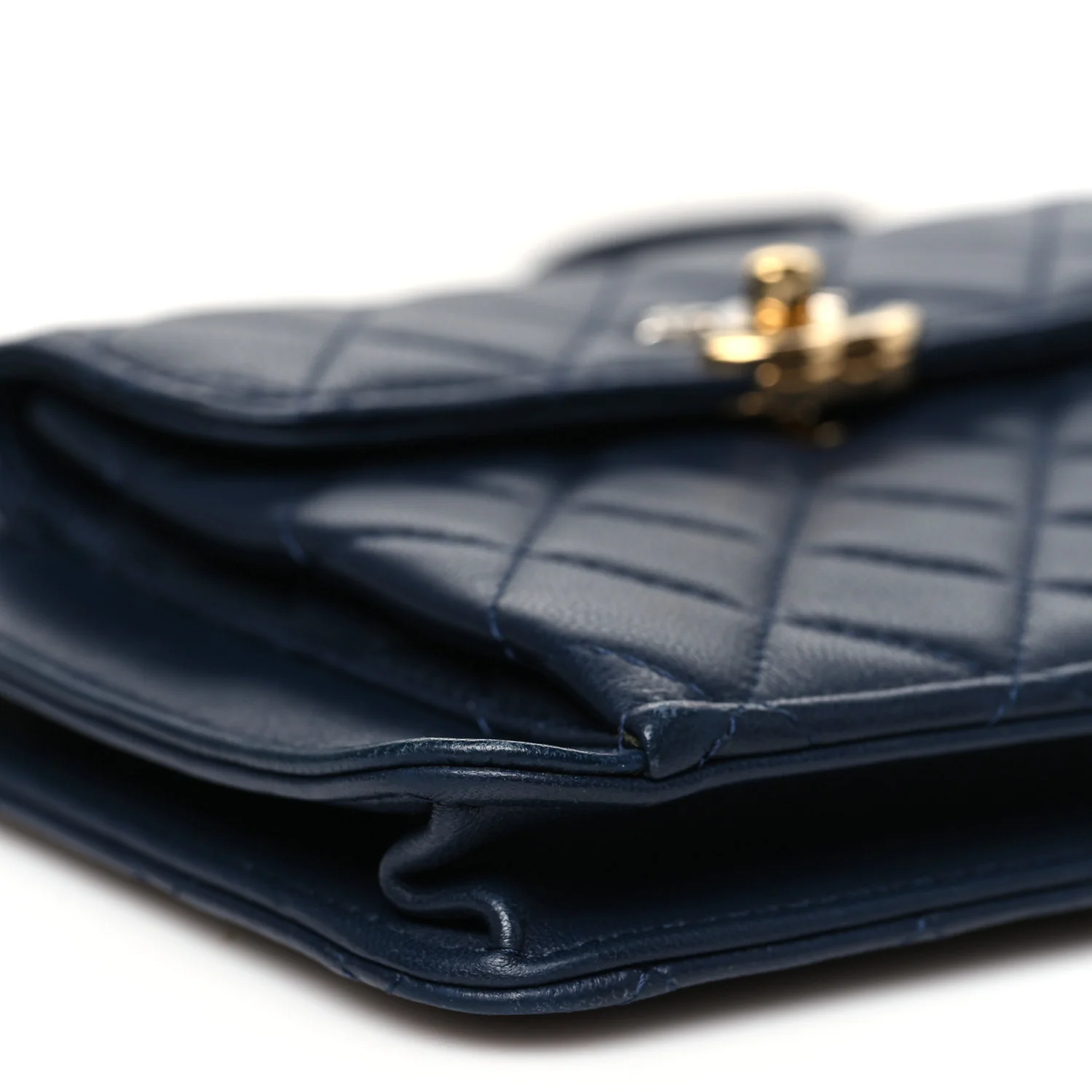 Lambskin Quilted Square Front Pocket Clutch With Chain Navy Blue - Top Club