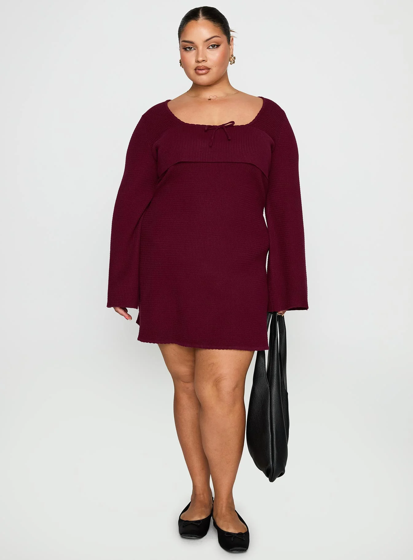 Sandyra Knit Mini Dress Maroon Curve