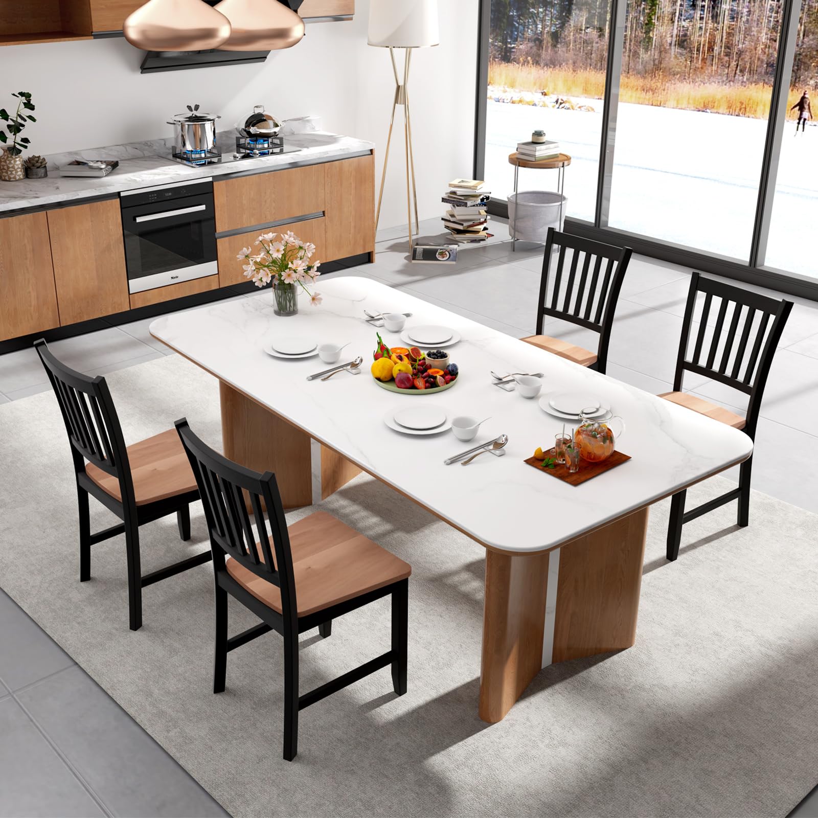 BEFOUNDLOVELY Wooden Dining Chairs Set of 4, Farmhouse Kitchen Chair with Rubber Wood Legs, Slat Back