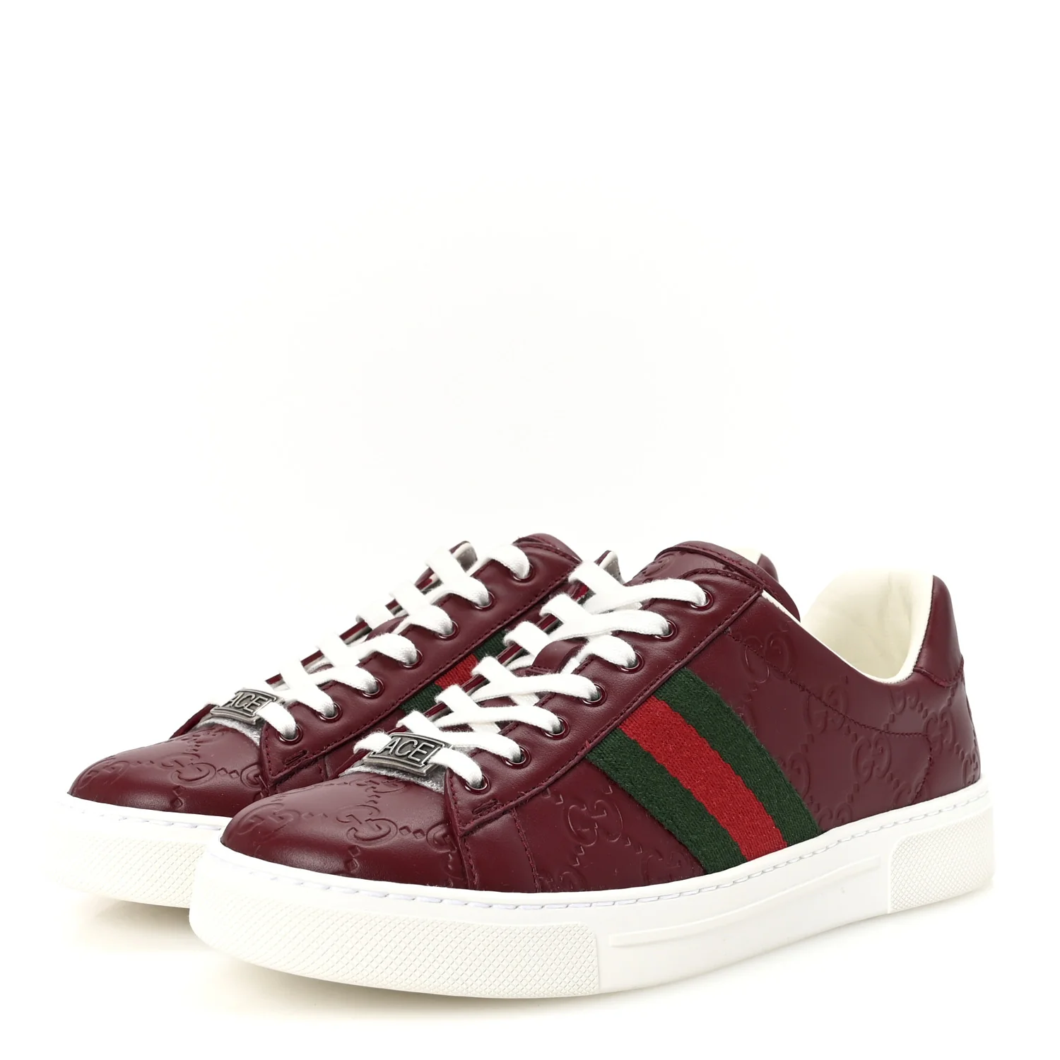 Calfskin GG Embossed Web Mens Ace Sneakers  36.5 Ancora Red - Top Club
