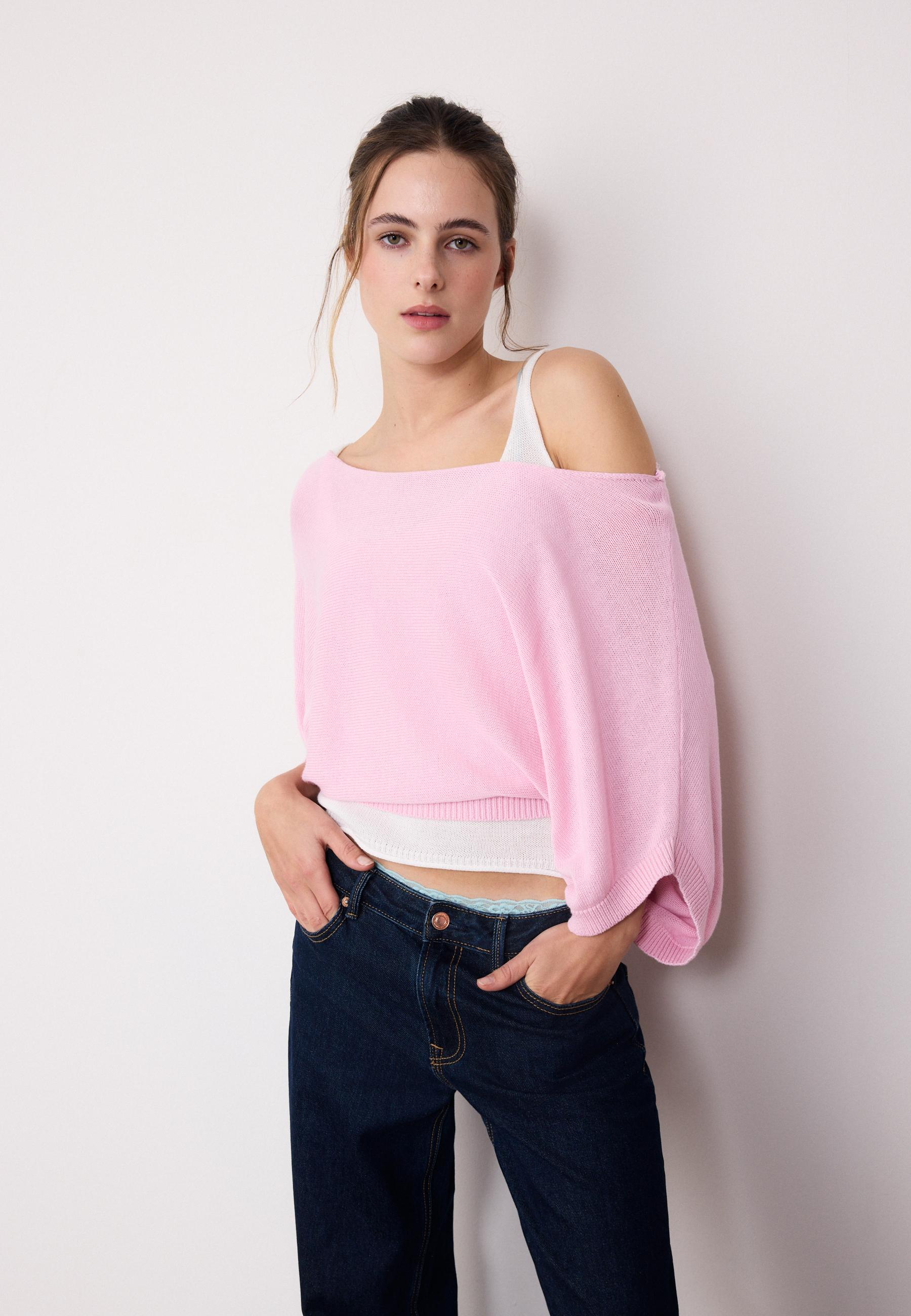 BOAT NECK KNIT JUMPER WITH OVERLAY