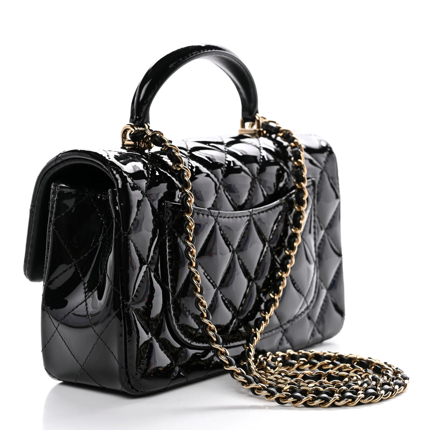 Patent Quilted Mini Top Handle Rectangular Flap Black - Top Club