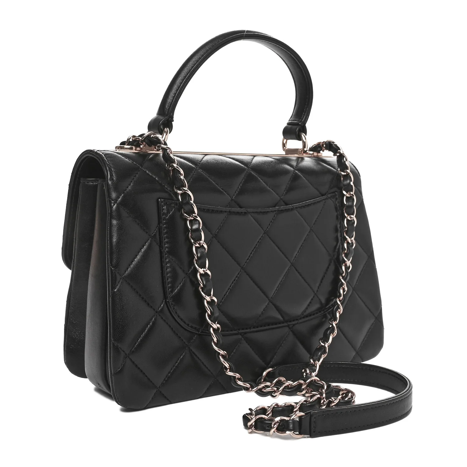 Lambskin Quilted Small Trendy CC Dual Handle Flap Bag Black - Top Club