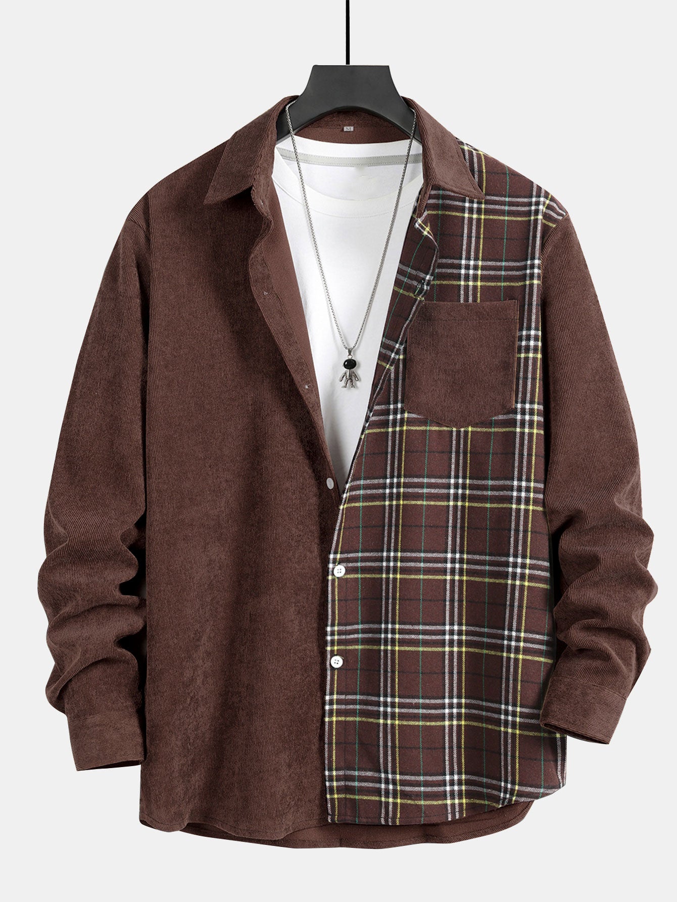 Corduroy Plaid Patchwork Shirt