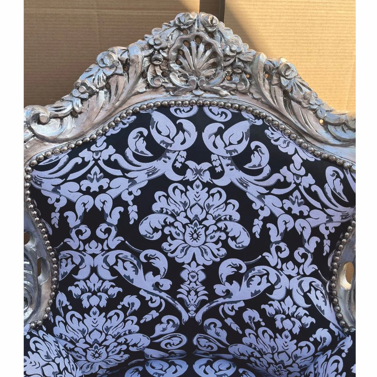 Baroque living room armchair black / white / silver - magnificent baroque furniture