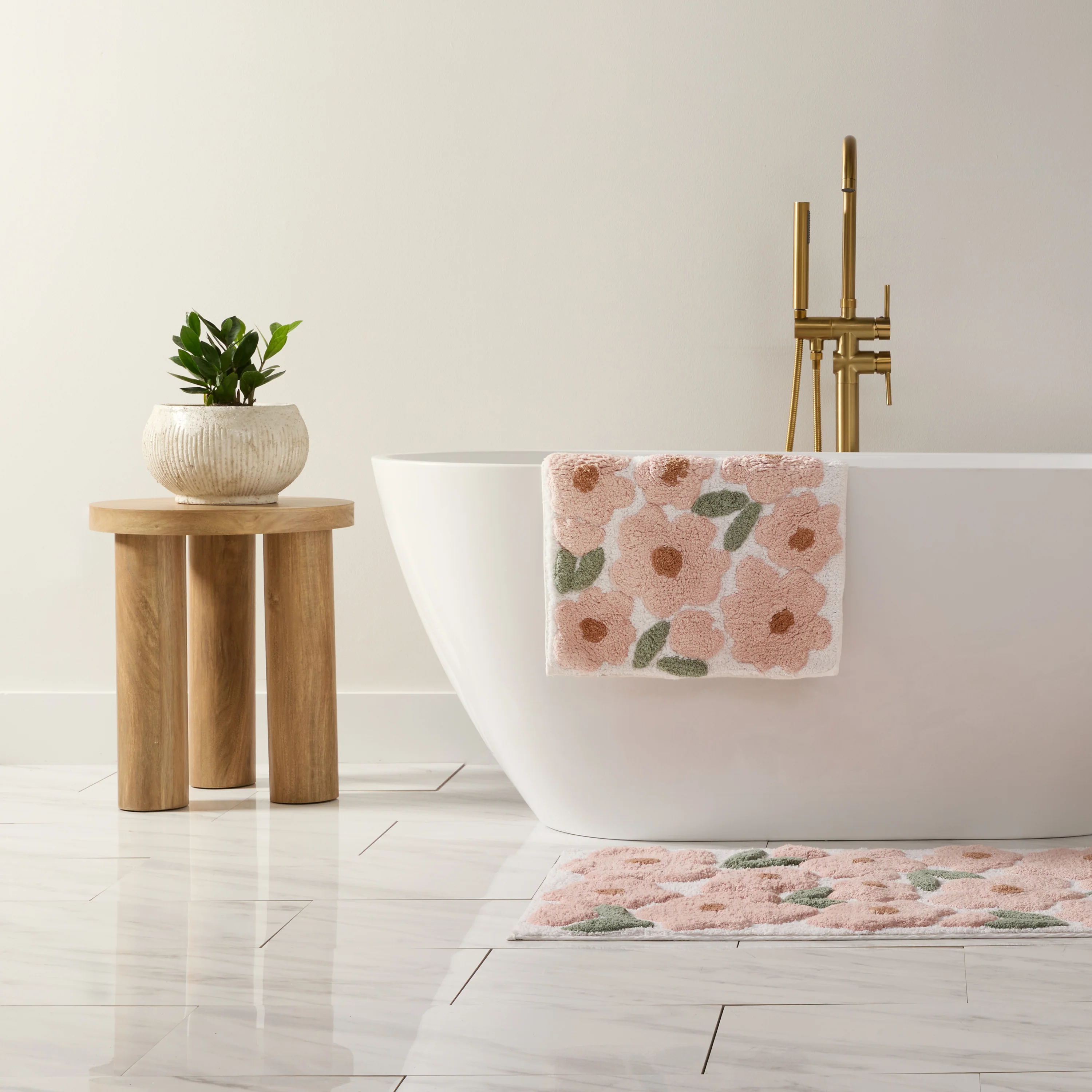 100% Cotton Blossoms Patterned Bath Mat