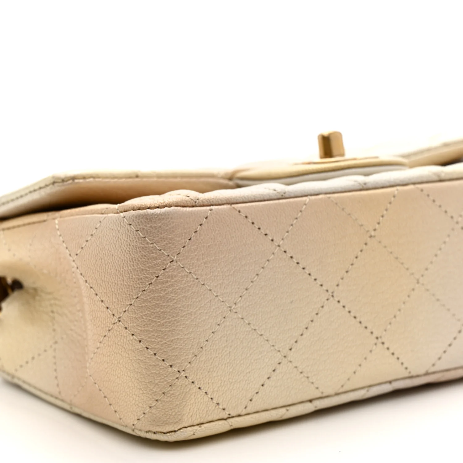 Metallic Goatskin Quilted Mini Rectangular Flap Gold - Top Club
