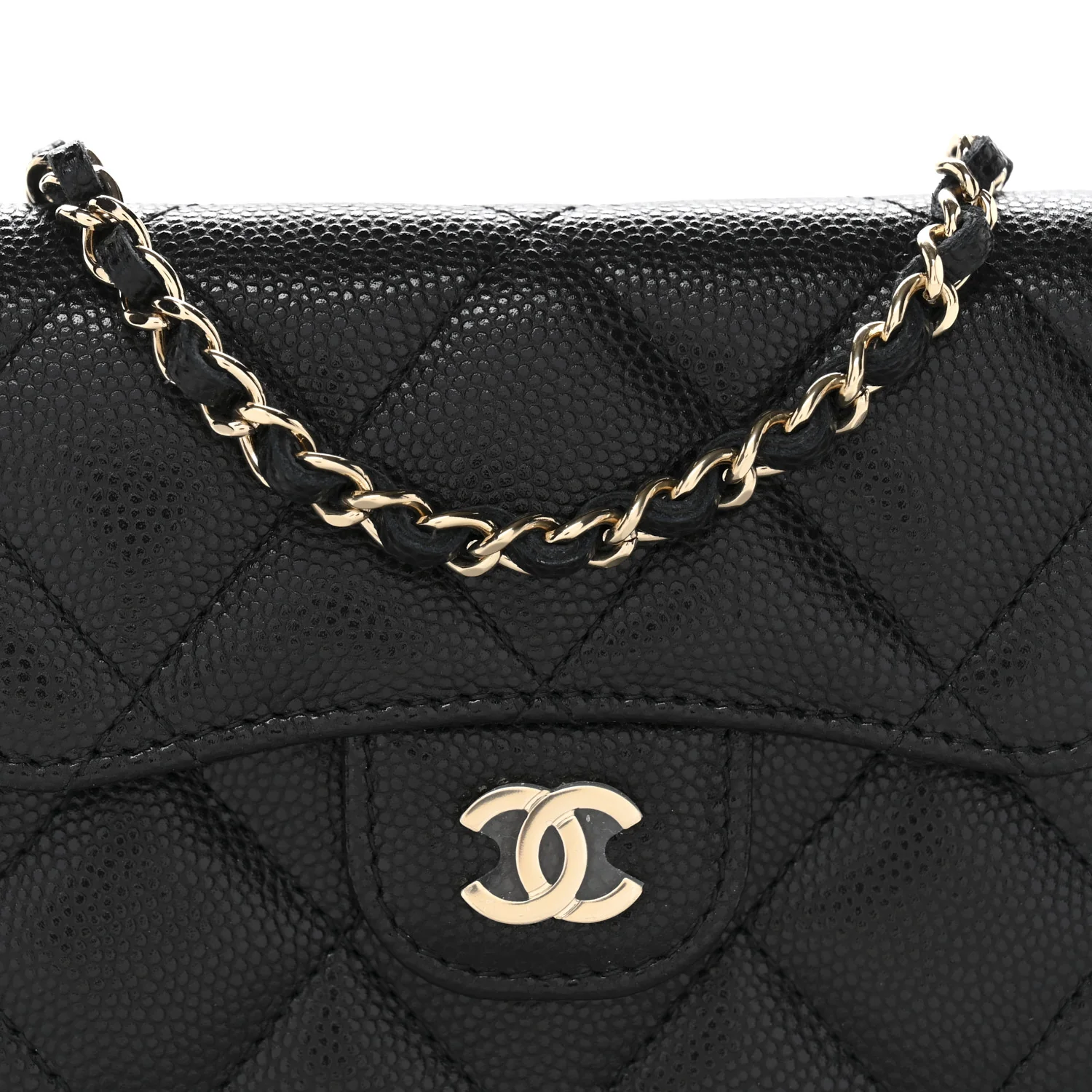 Caviar Quilted Flap Card Holder On Chain Black - Top Club
