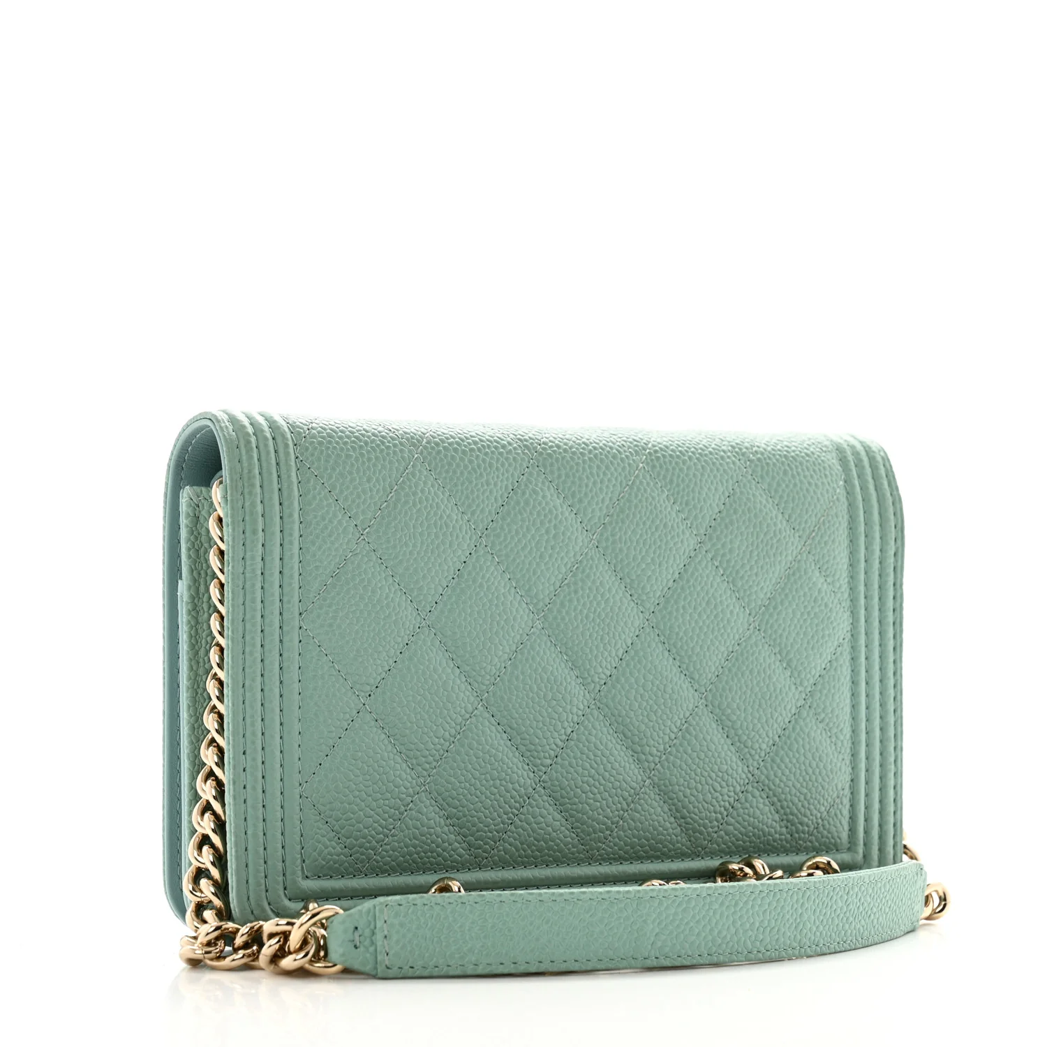 Caviar Quilted Boy Wallet On Chain WOC Light Blue - Top Club