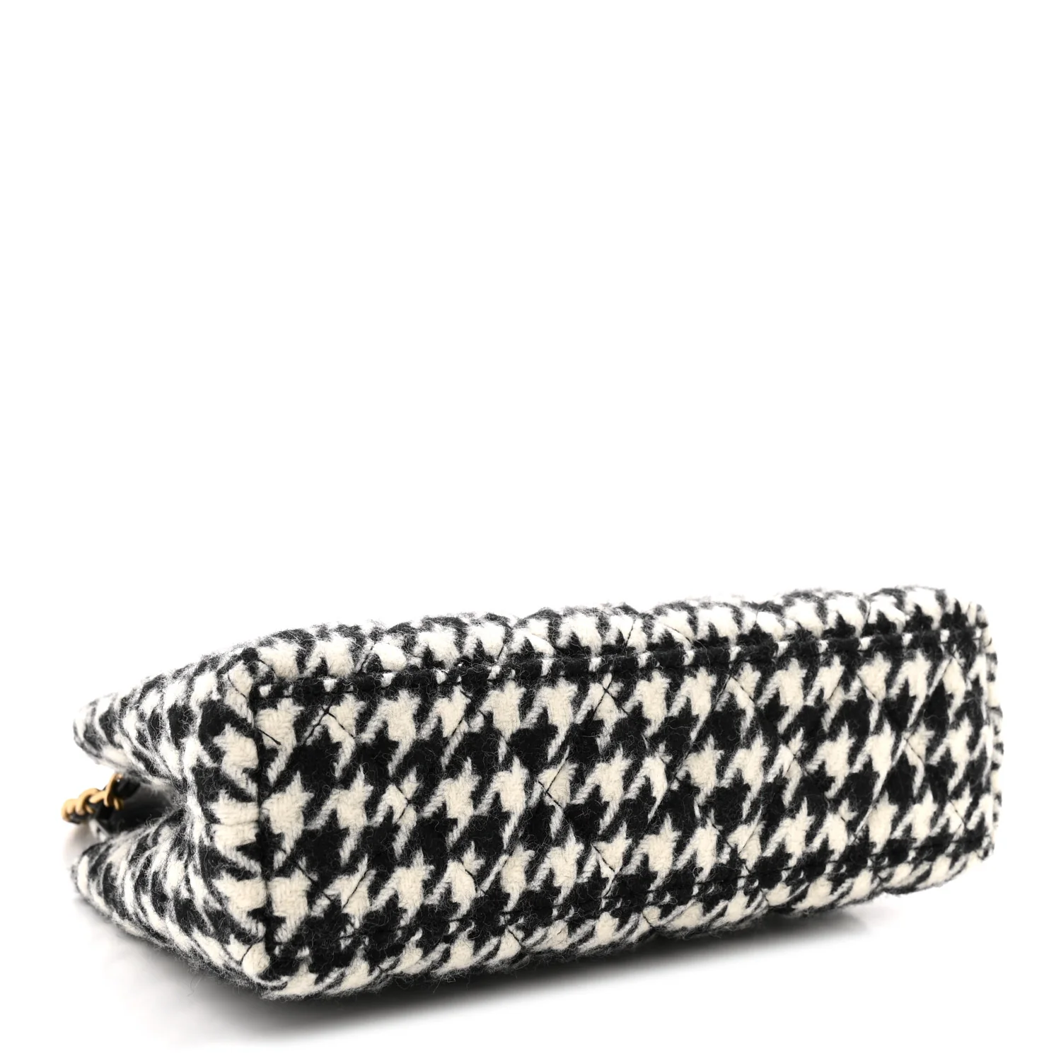 Tweed Houndstooth Quilted Nano Kelly Shopper Black White - Top Club