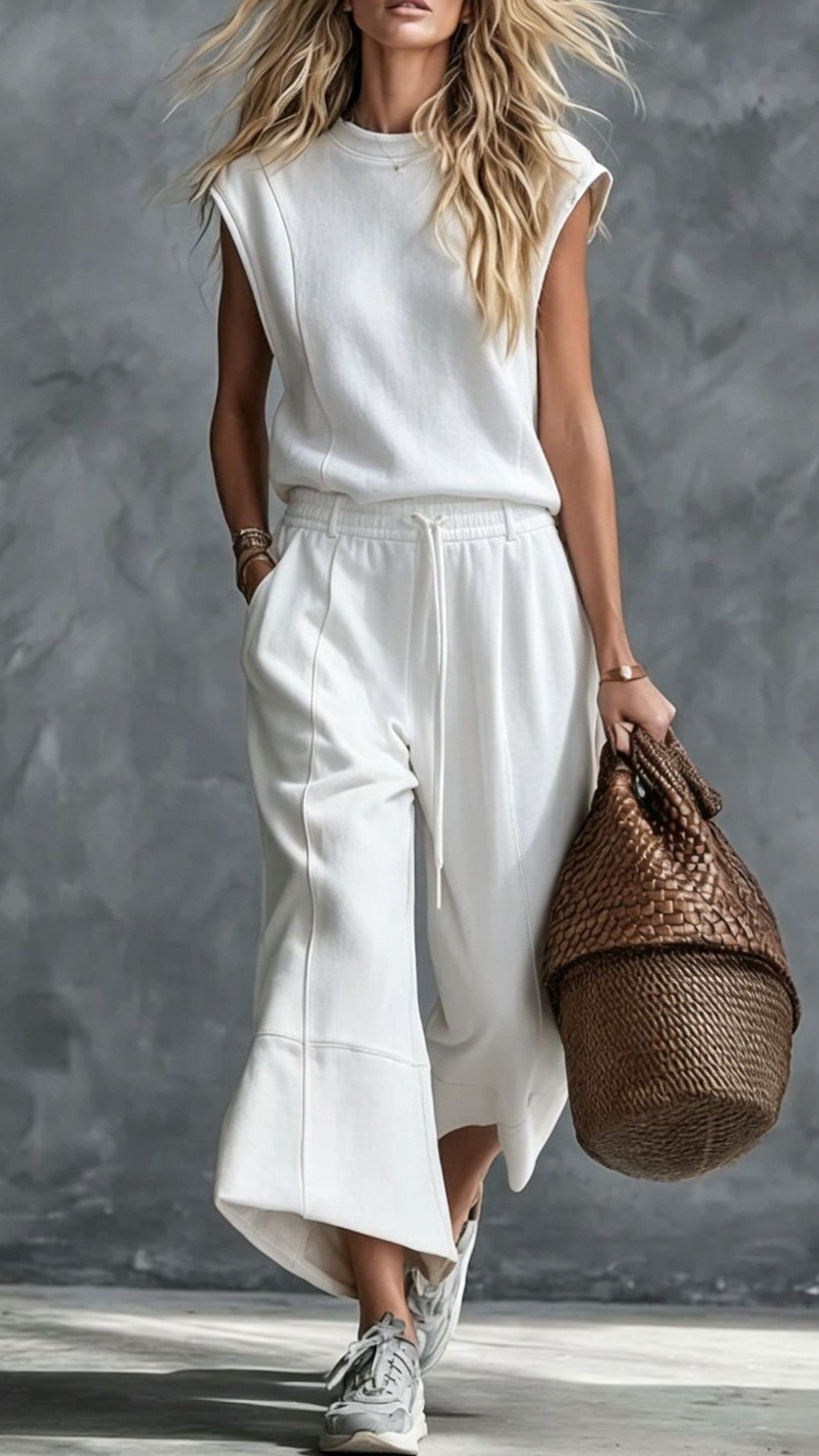 Women's Navy Sleeveless Wide-Leg Cotton-blend Two-piece Outfit - Nordfashionstorm - Women's Clothing, Fashion for You - Nordfashionstorm.com