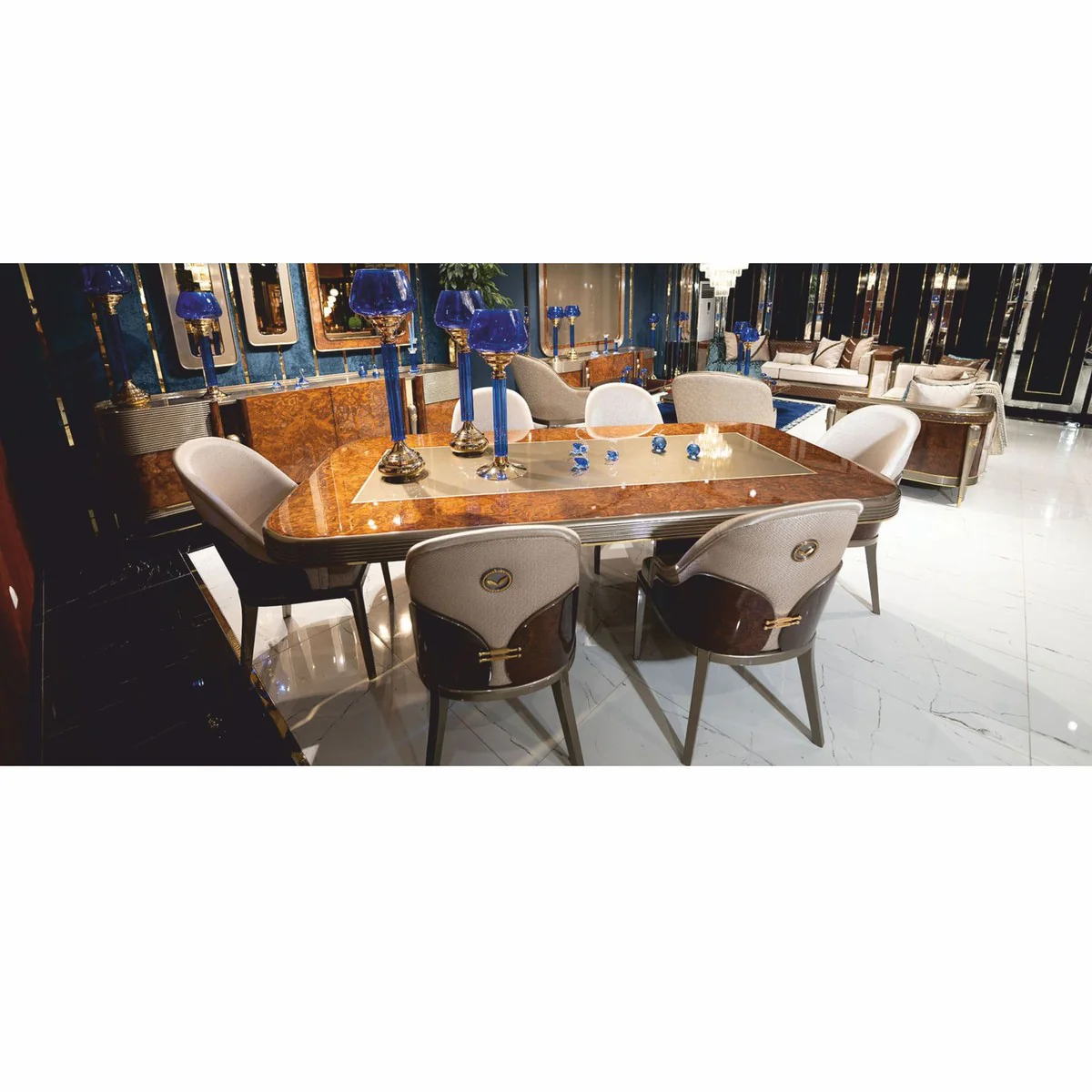 Luxury dining table brown / gold / gray 240 cm - dining room furniture