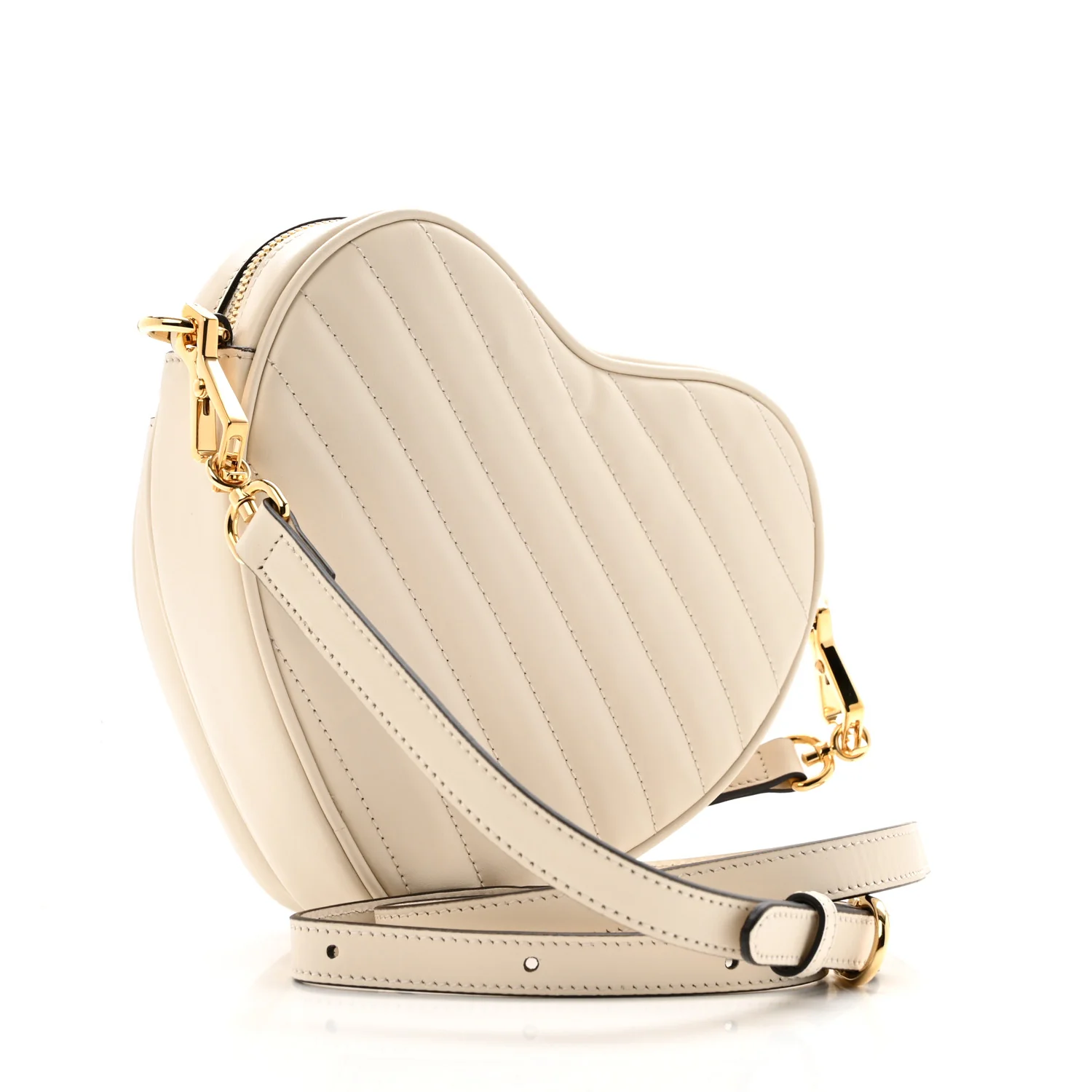 Calfskin Matelasse Diagonal Mini Interlocking G Heart Shoulder Bag Mystic White - Top Club