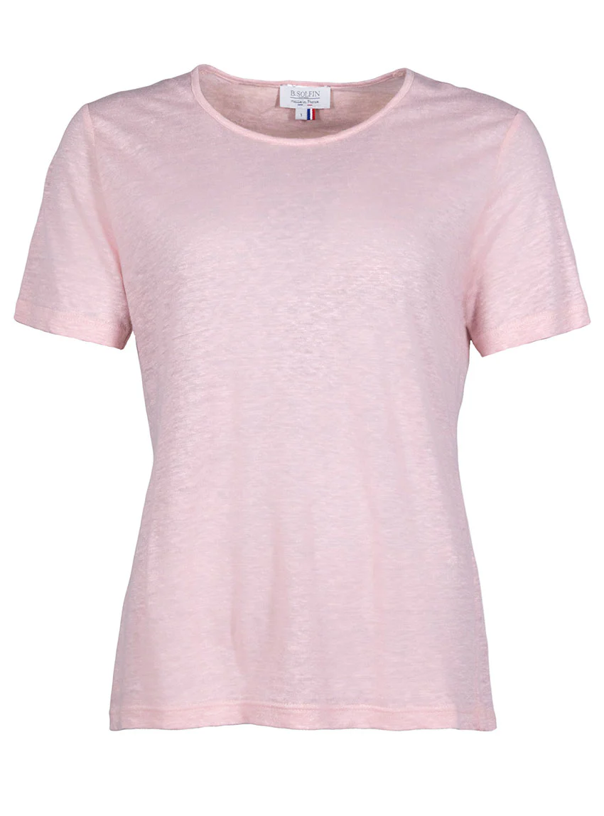 Tee-shirt femme en lin rose poudre