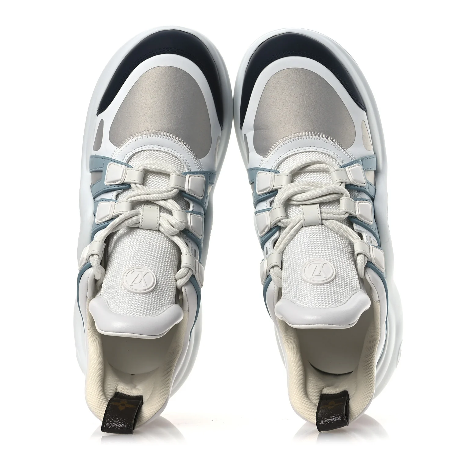 Calfskin Technical Nylon LV Archlight Sneakers 38 White Blue Gris