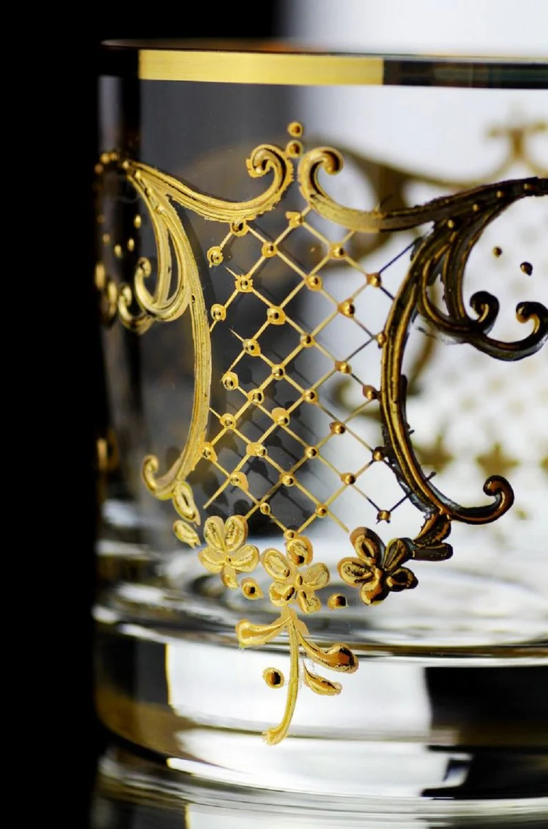 Luxury Baroque Whiskey Glass Set of 6 Gold Ø 8 x H. 9 cm - Handmade and hand-painted whiskey glasses - Hotel & Restaurant Accessories - Luxury quality