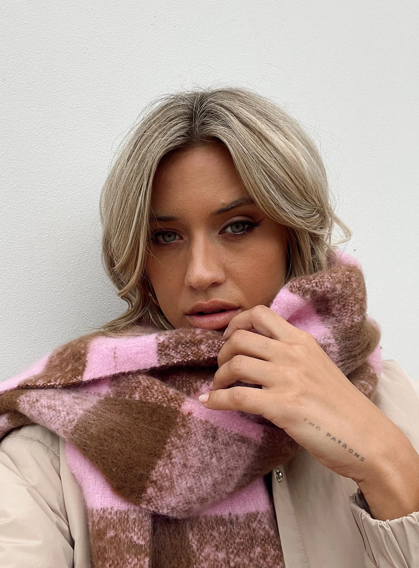 Piero Check Scarf Pink / Brown