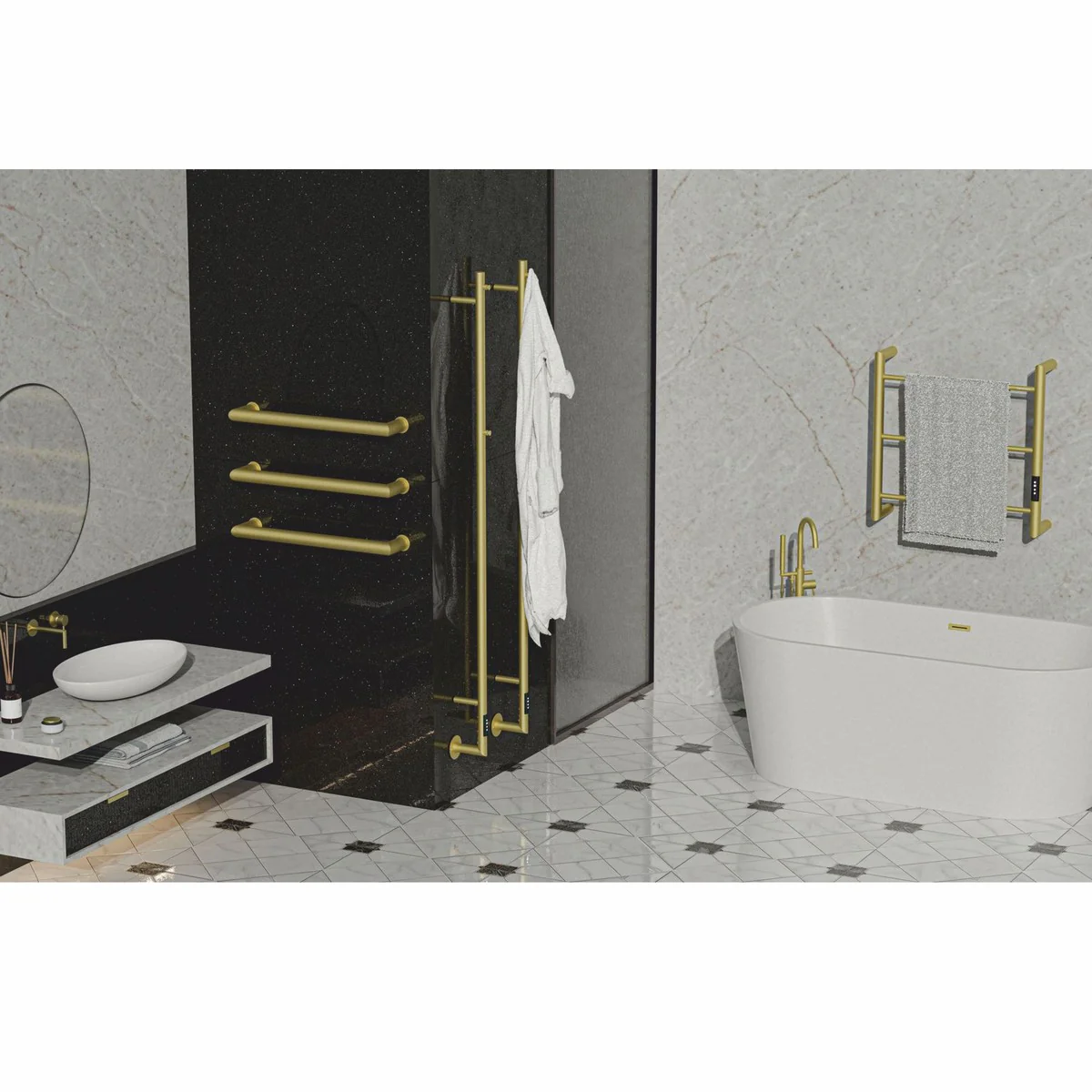 Luxury bathroom towel warmer brass H. 170 cm - Vertical electric bathroom radiator