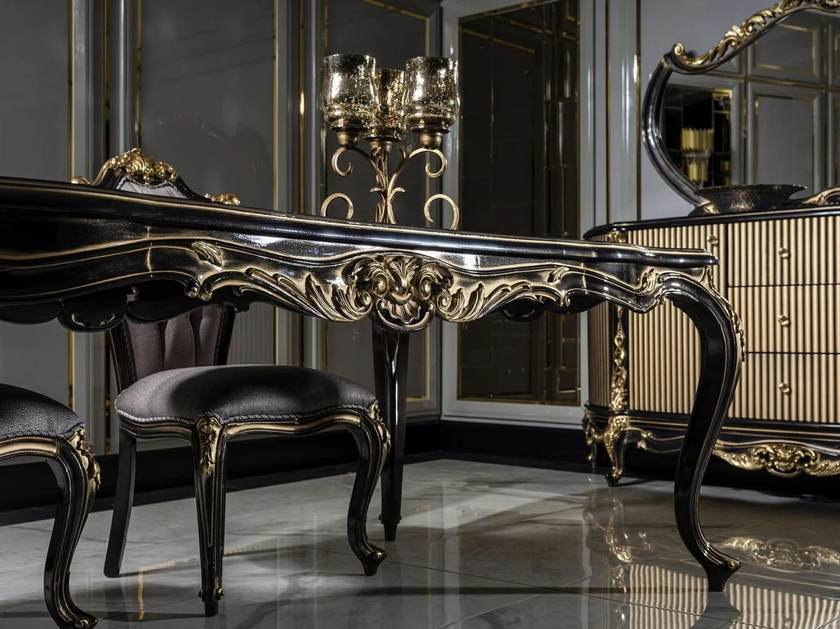 Luxury baroque dining table black / gold - noble solid wood dining room table - baroque dining room furniture - noble & magnificent interior