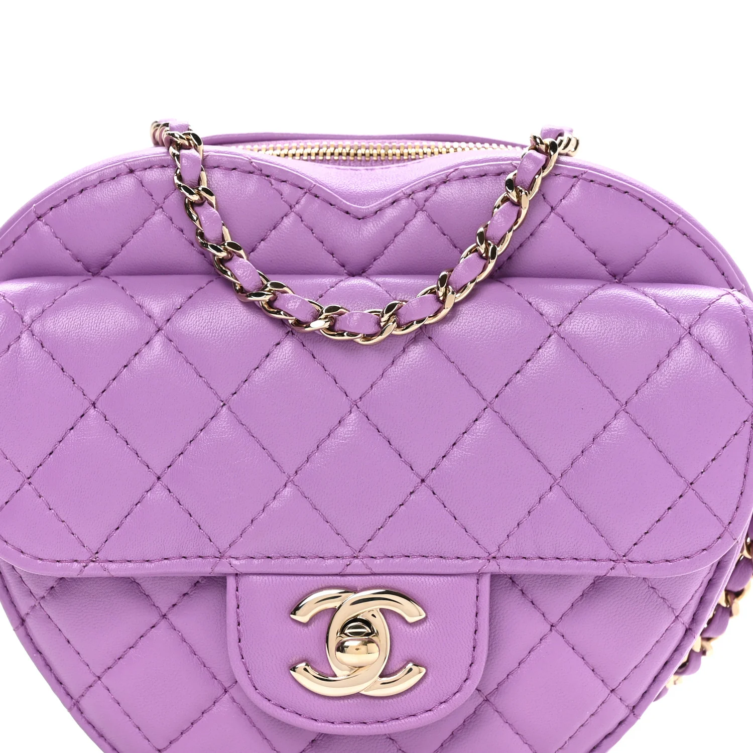 Lambskin Quilted CC In Love Heart Bag Purple - Top Club