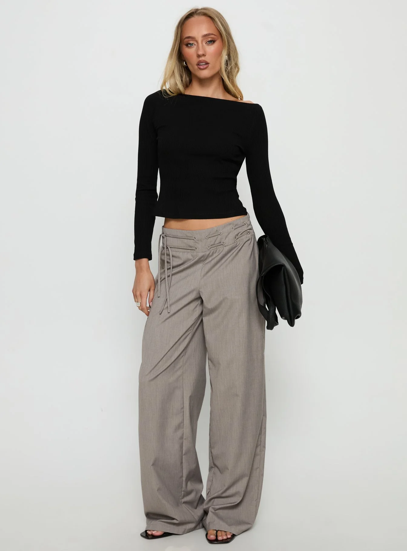 Tashana Long Sleeve Boat Neck Top Black