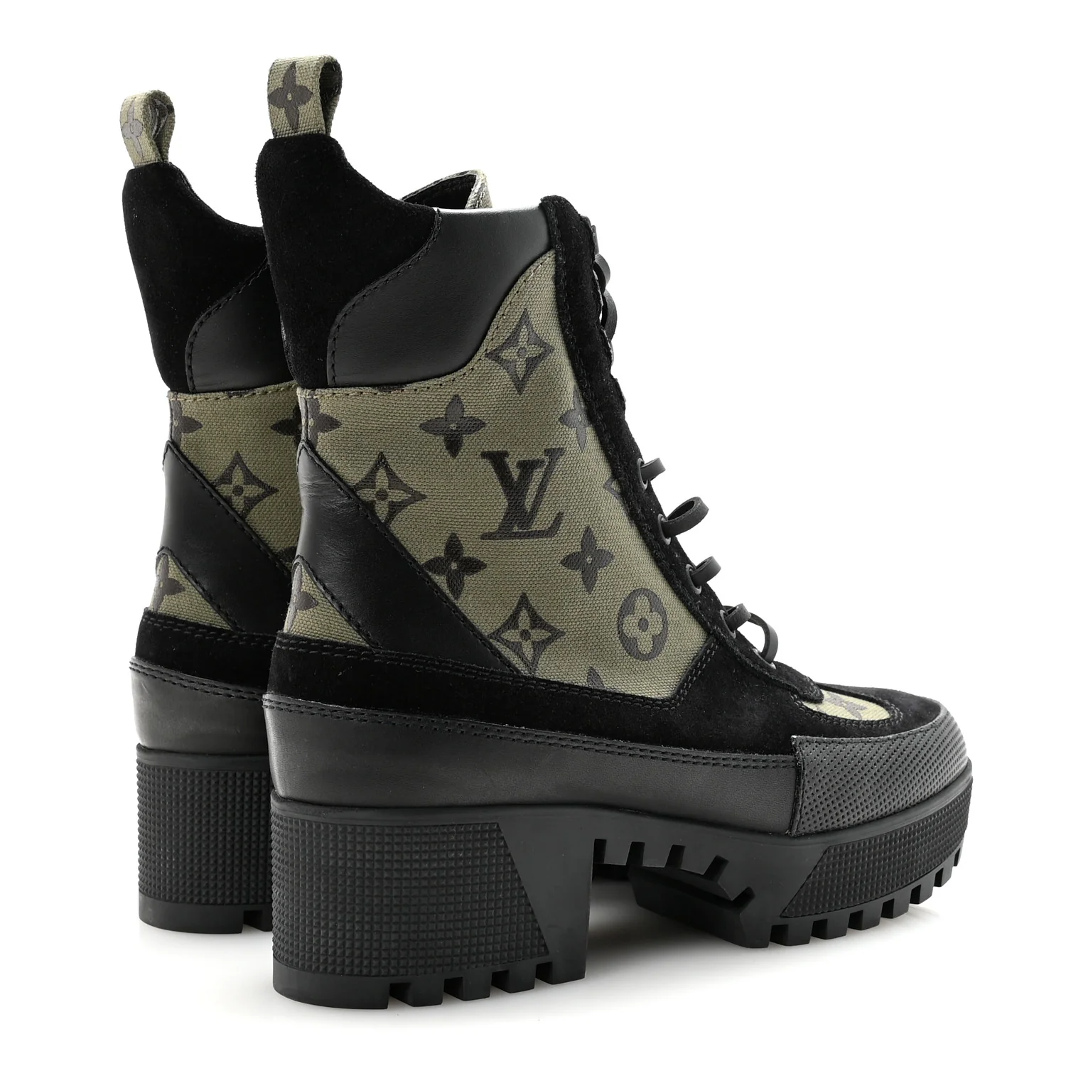 Suede Monogram Laureate Platform Desert Boots 37 Kaki Black - Top Club