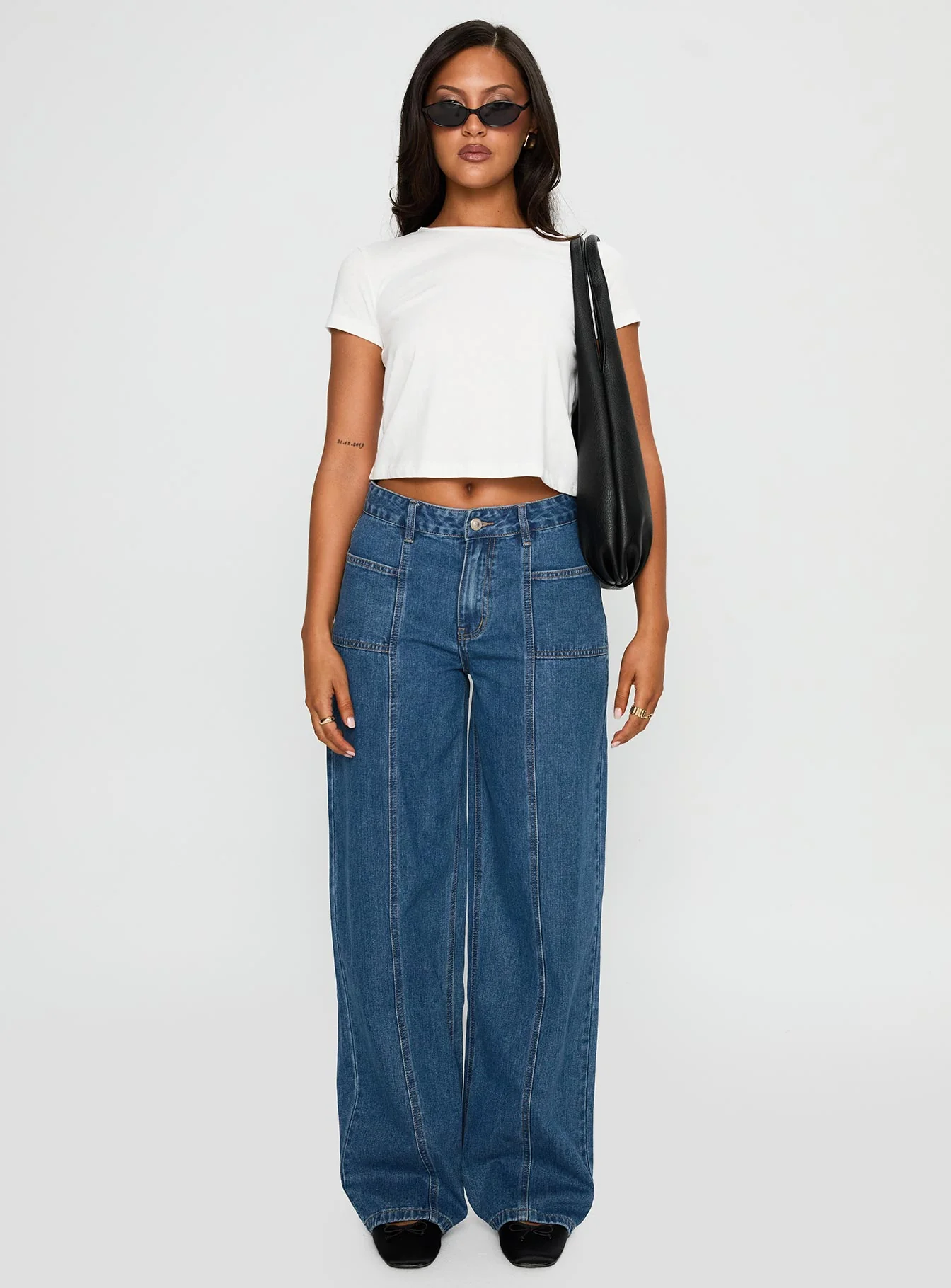 Taji Mid Rise Wide Leg Jeans Dark Blue