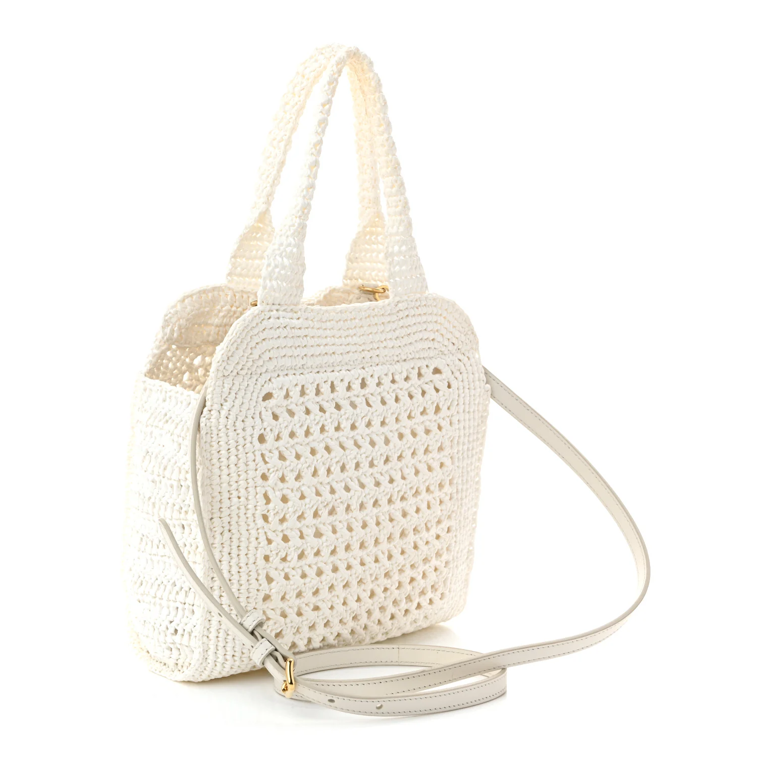 Raffia Crochet Woven Tote Bag White - Top Club