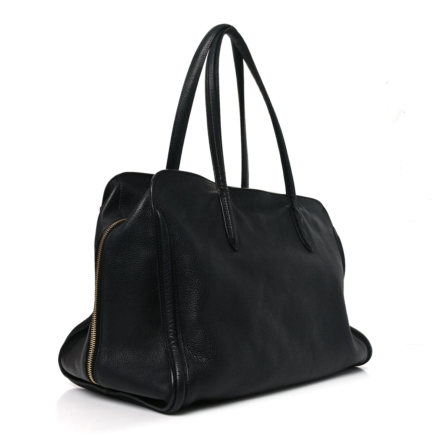 Pebbled Calfskin Large Skull Padlock Zip Around Tote Black - Top Club