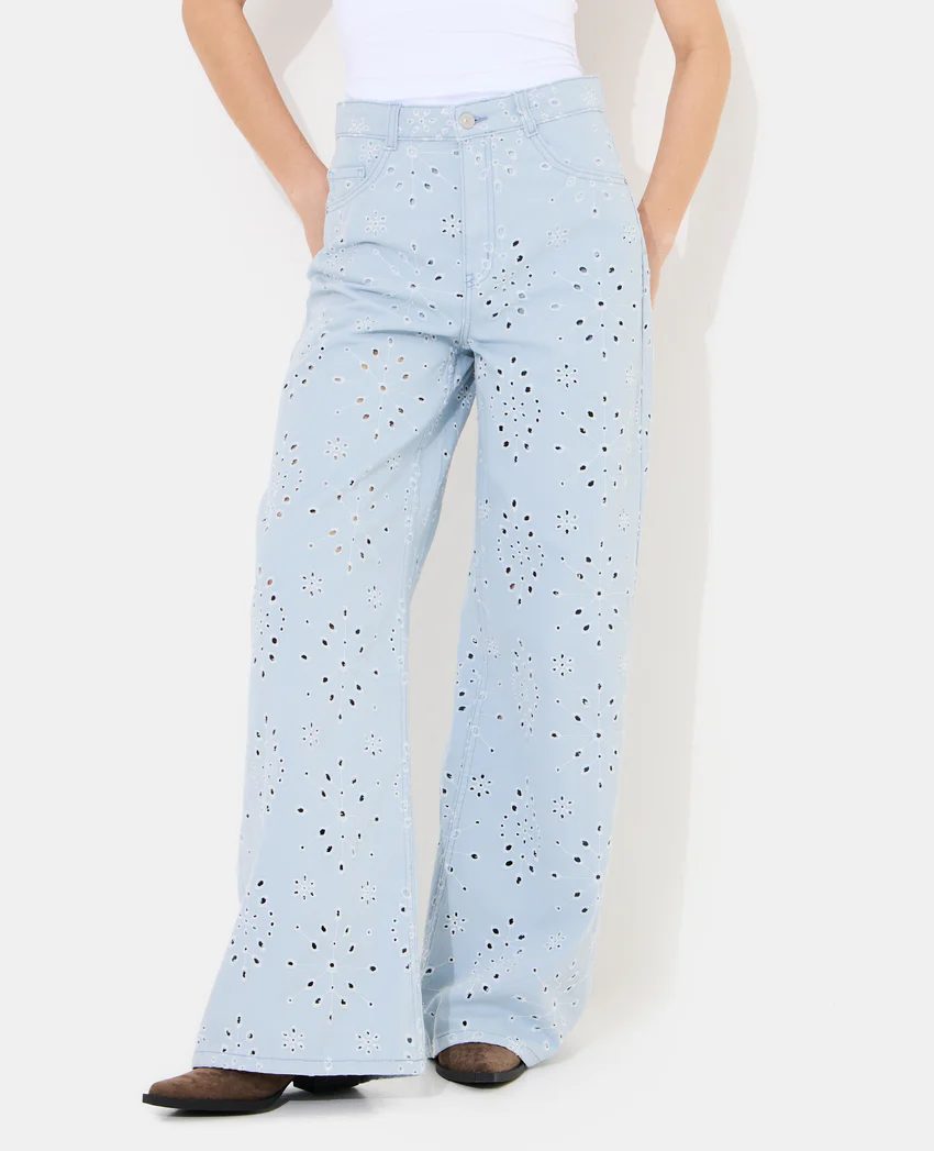 Pimkie Jean wide ajouré façon broderie anglaise