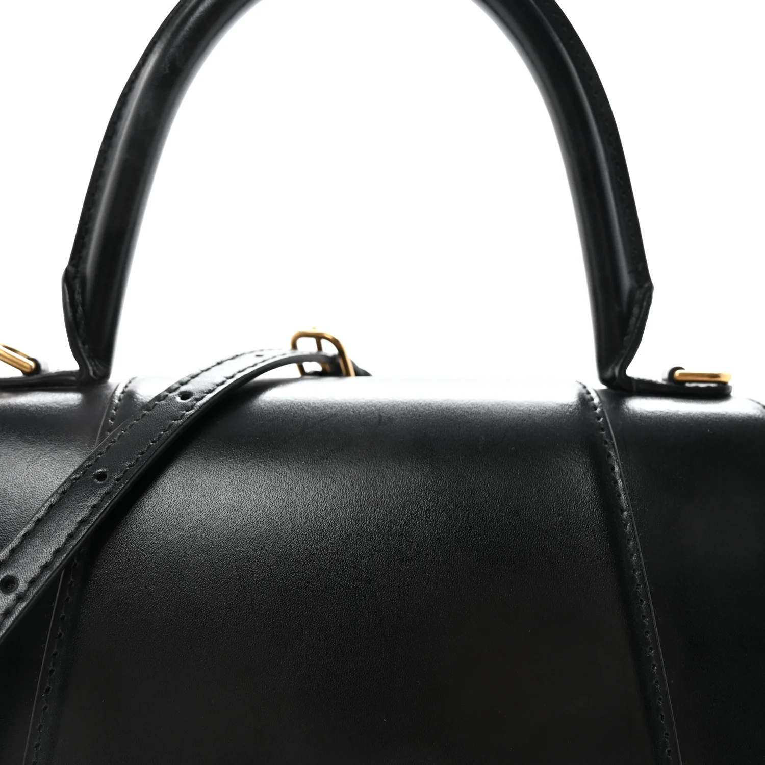 Shiny Box Calfskin Small Hourglass Top Handle Bag Black - Top Club