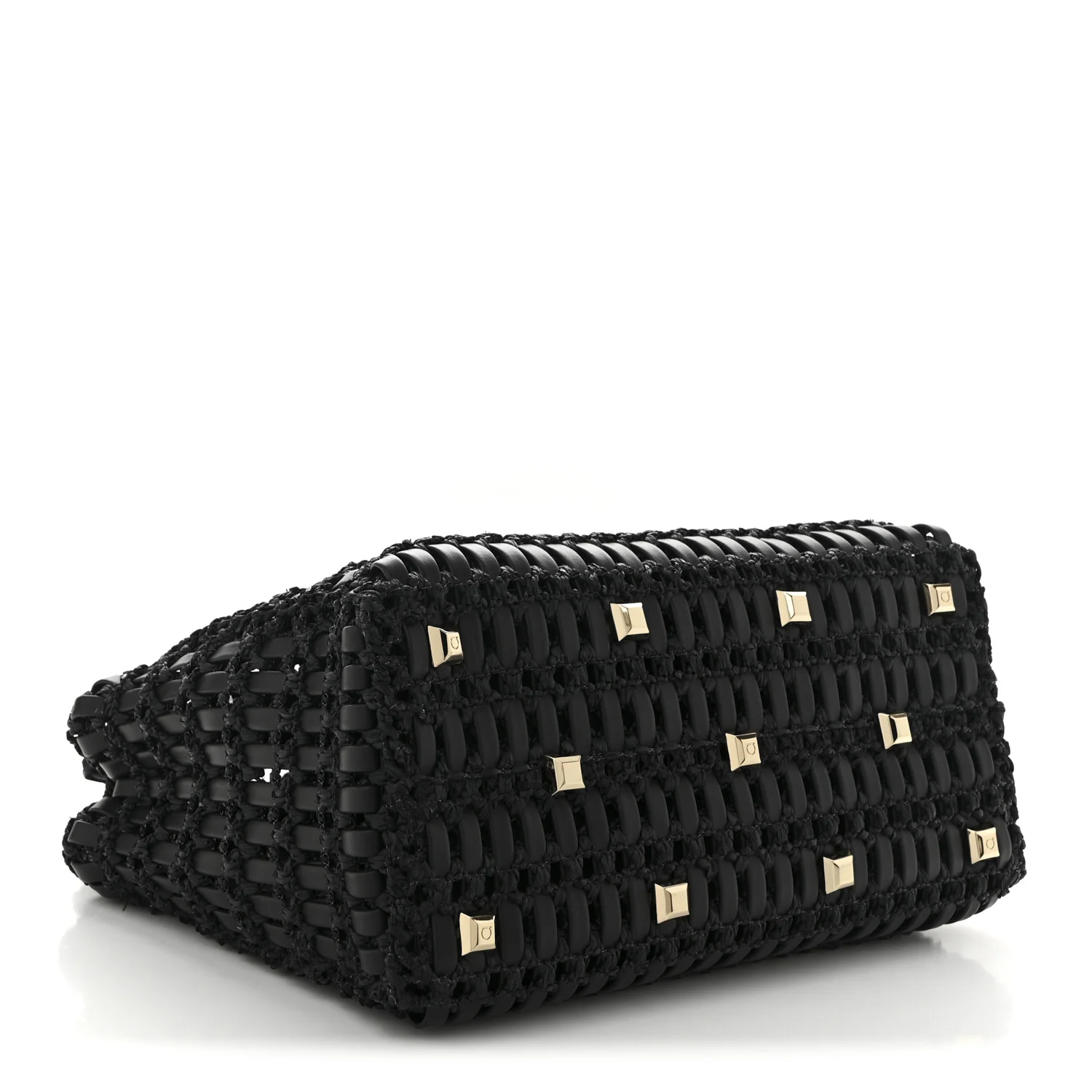 Raffia Calfskin The Studio Box Tote Black - Top Club