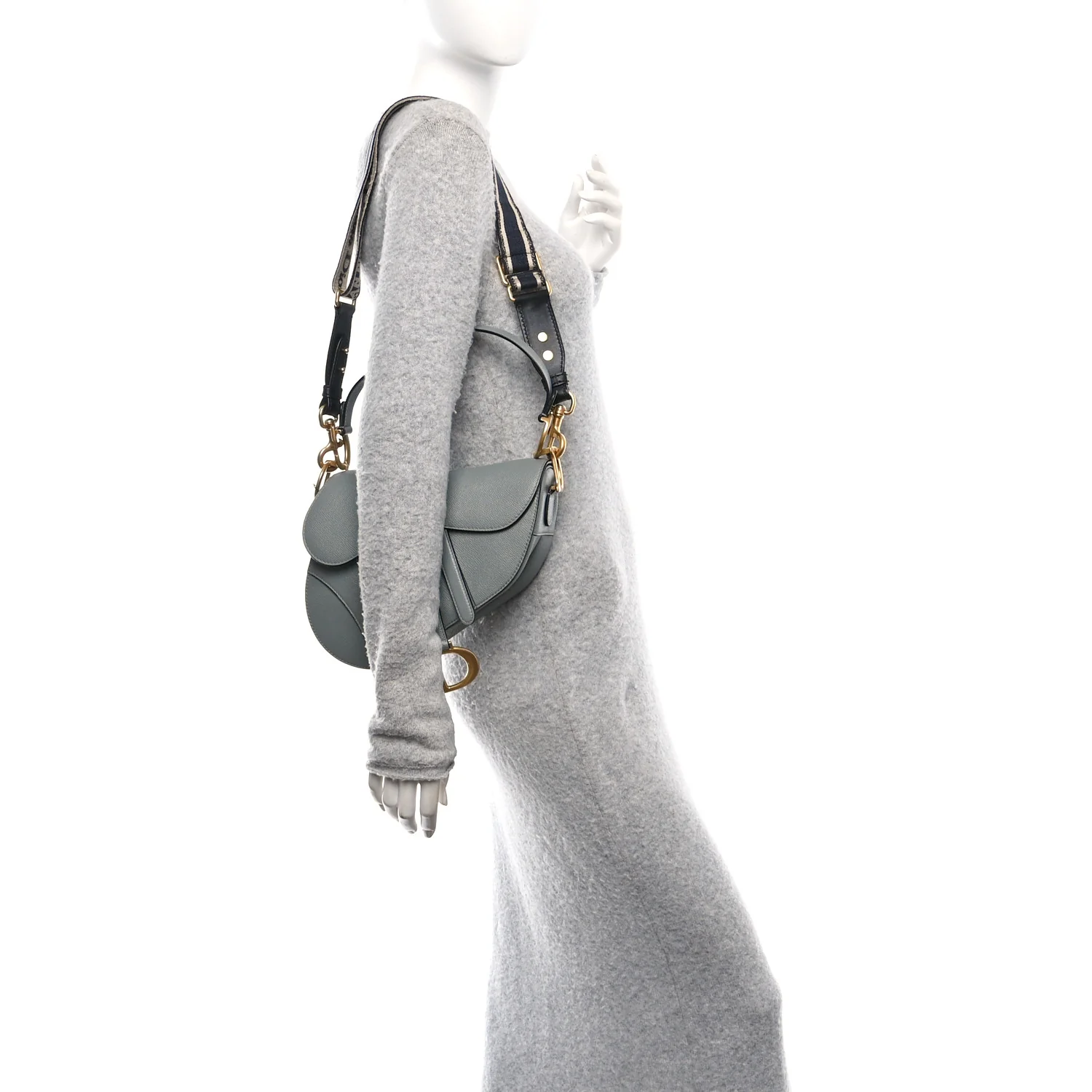Grained Calfskin Saddle Bag With Strap Stone Grey