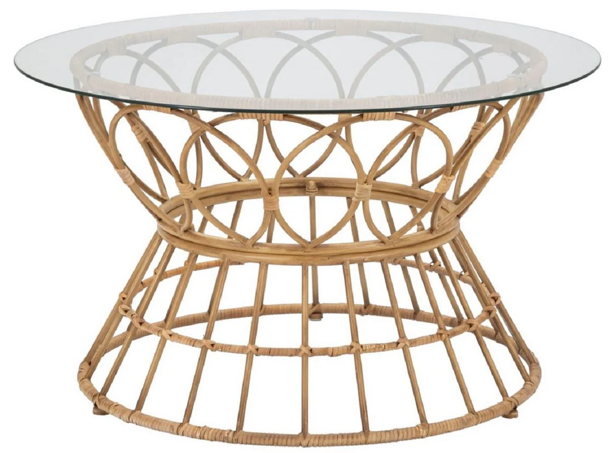 Luxury coffee table with glass top natural color Ø 75 cm - living room furniture