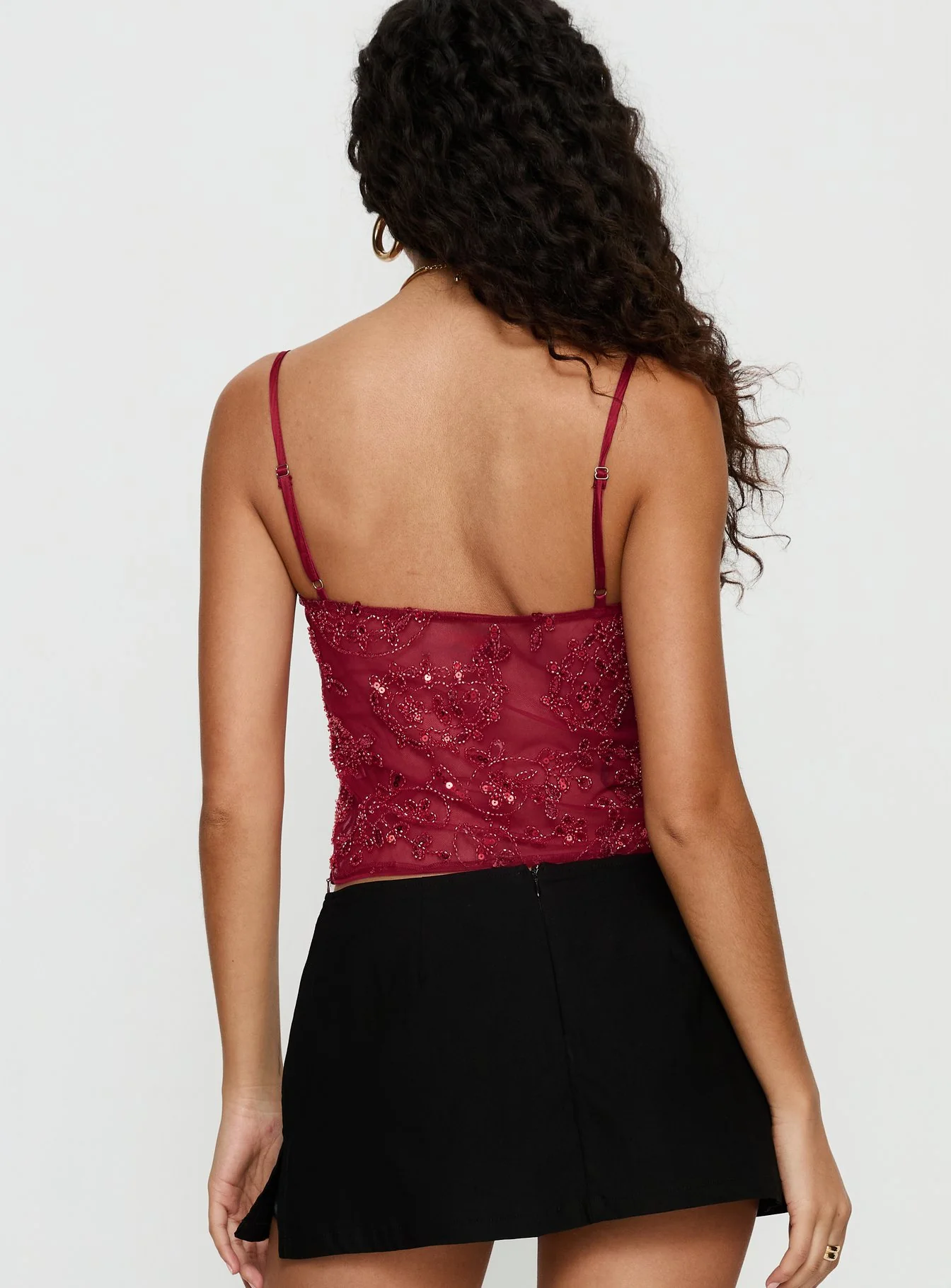 Halima Bead Detail Cami Top Red