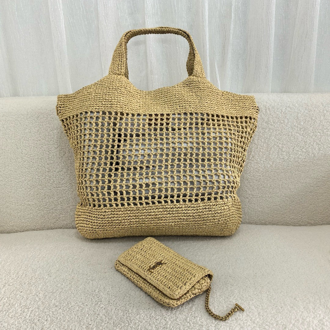 SAINT LAURENT YSL Raffia Icare Tote Bag - Top Club
