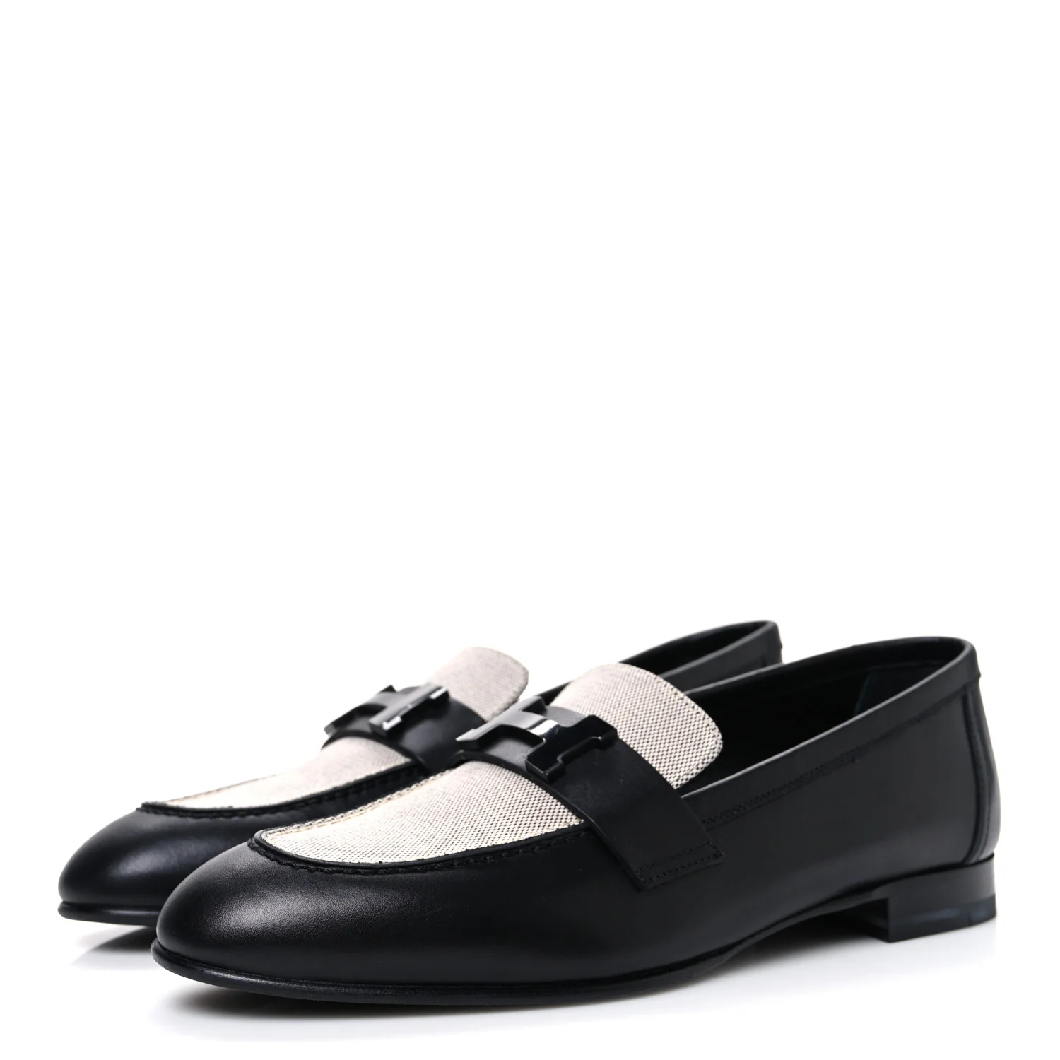 Toile De Coton Calfskin Womens Paris Loafers 37 Black Prunoir - Top Club